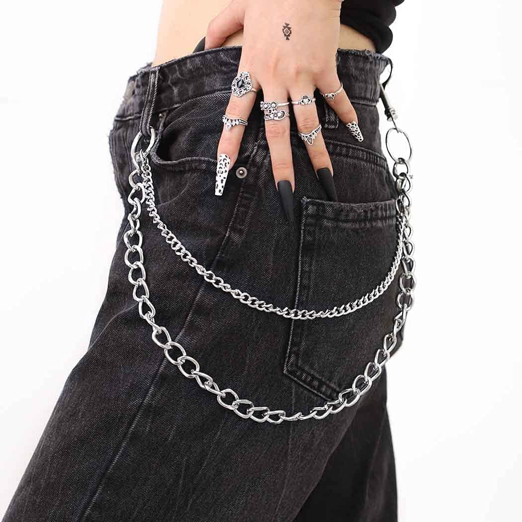 Bomine Hip Hop Pants Jean Chain Goth Punk Silver Trousers Chains Biker Heavy Thick Wallet Pocket Chains Silver Keychains Body Jewelry for Men and Women (Silver) Apparel & Accessories > Jewelry > Body Jewelry Bomine