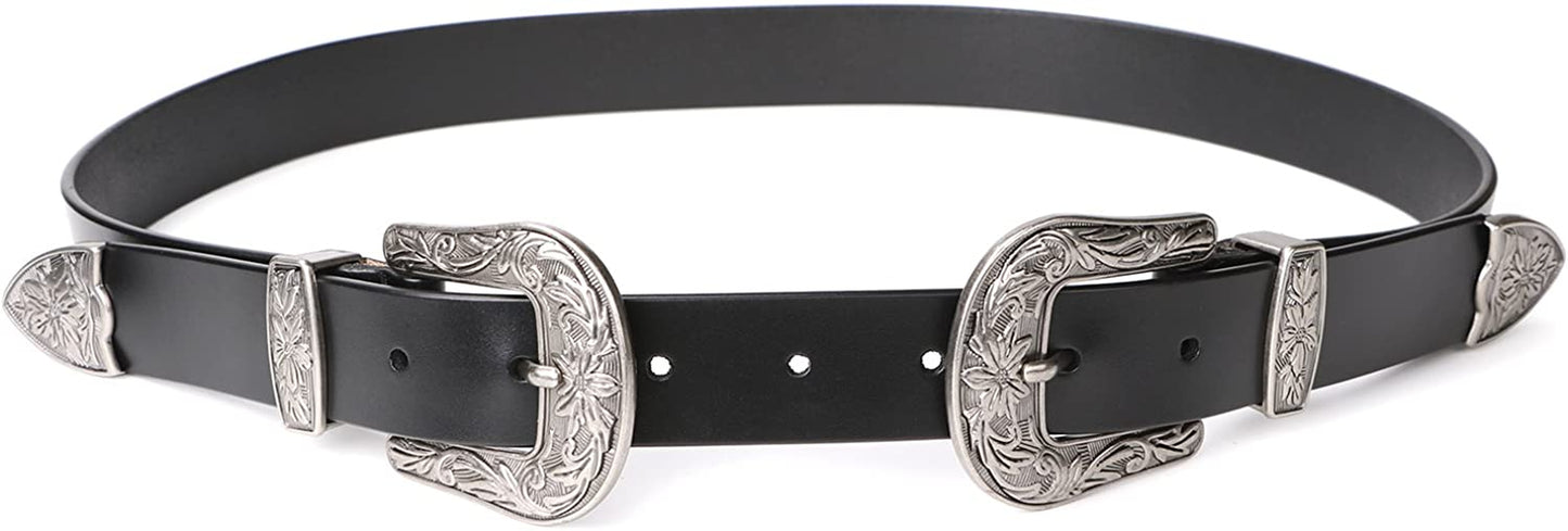 Women Leather Belts Ladies Vintage Western Design Black Waist Belt for Pants Jeans Dresses Apparel & Accessories > Clothing Accessories > Belts KYLIE MAX B-black-only for High Waist Suit Waist Size 23"-27"