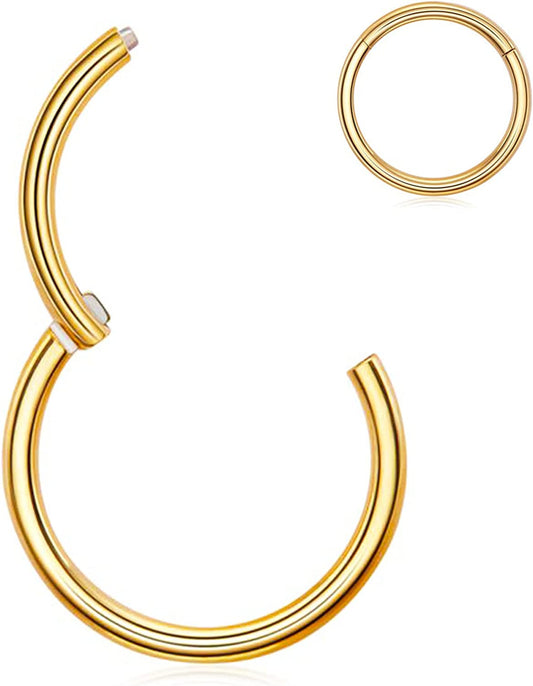 Ldurian Surgical Steel Nose Ring Hypoallergenic Nose Piercing Jewelry 20G 18G 16G 14G Diameter 5Mm to 16Mm Hinged Nose Rings Hoops for Women Gold Silver Rose Gold Black Color Apparel & Accessories > Jewelry > Rings KYLIE MAX Gold Ring Thickness: 1.2mm (16 Gauge) Inner Diameter: 16mm