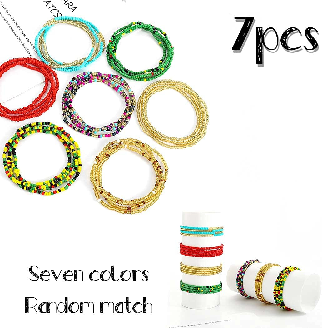 ELABEST plus Size African Waist Beads Chain Layered Belly Body Chain Beach 7Pack Waist Jewelry Body Accessories for Women and Girls Apparel & Accessories > Jewelry > Body Jewelry ELABEST