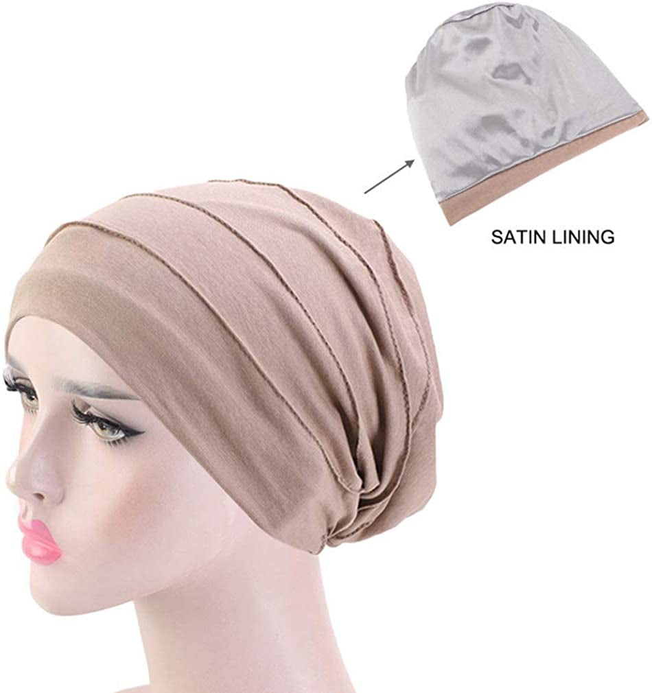 Ever Fairy 3 Colors Chemo Cancer Head Scarf Hat Cap Ethnic Cloth Print Turban Headwear Women Women'S Ruffle Beanie Scarf (Navy+Khaki+Wine) Apparel & Accessories > Clothing Accessories > Headwear Ever Fairy