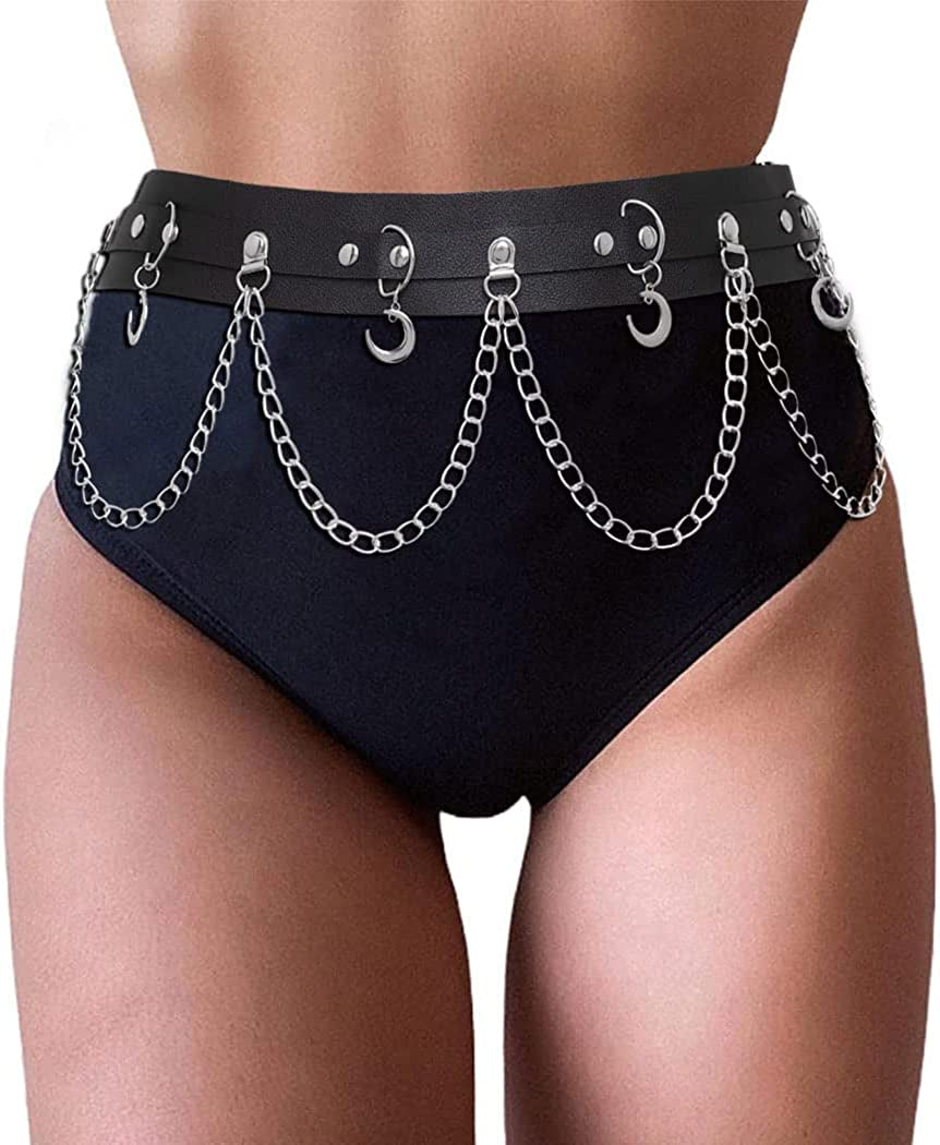 Relbcy Punk Waist Chain Belt Layered Leather Body Harness Chains Rave Body Belts Waist Accessories for Women and Girls Apparel & Accessories > Jewelry > Body Jewelry RELBCY E-Style5