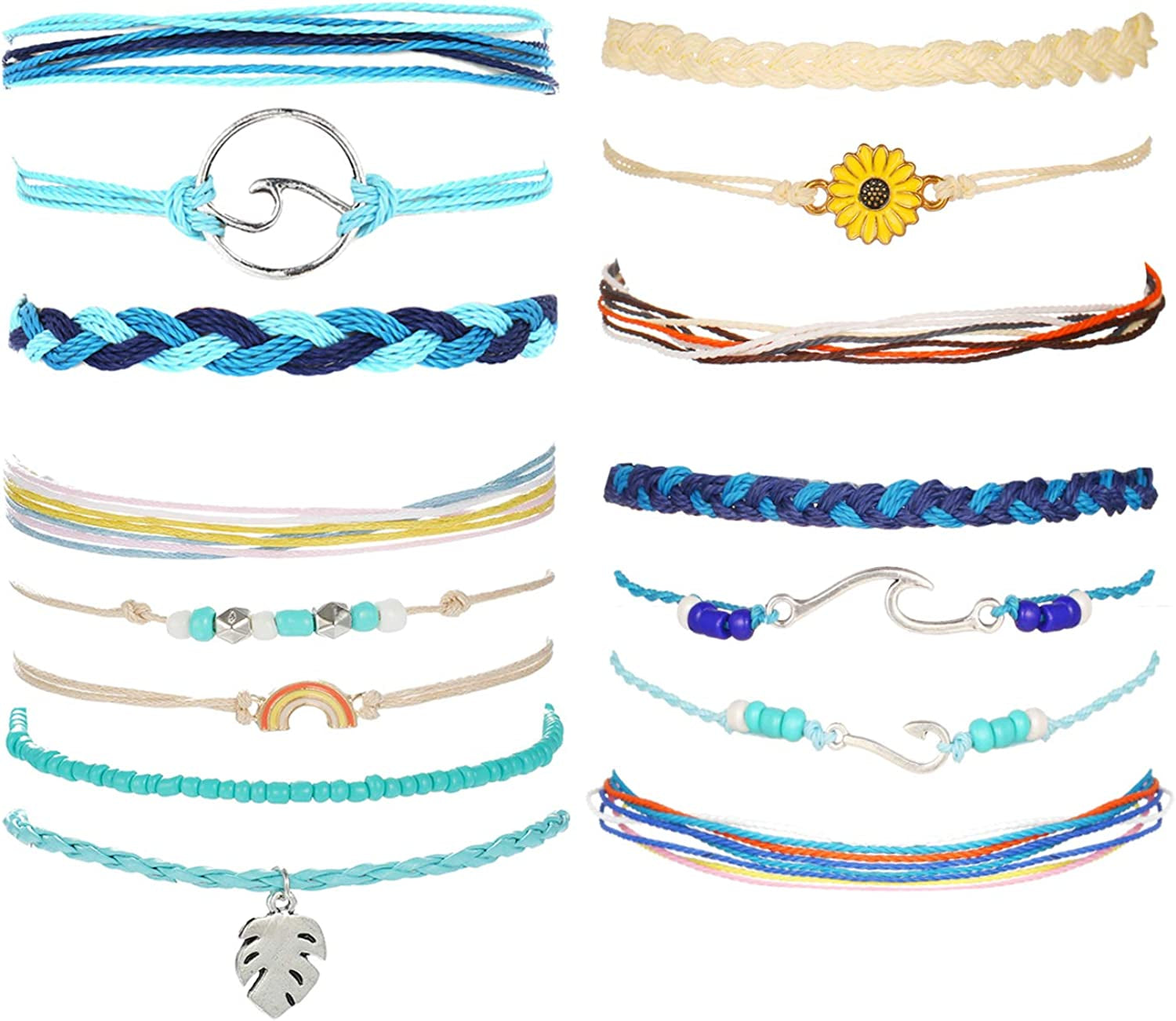 Long Tiantian Wave Bracelets for Teen Girls Cute Boho Braided String Beach Ocean Bracelet for Women Summer Jewelry Gift Apparel & Accessories > Jewelry > Anklets Long tiantian D