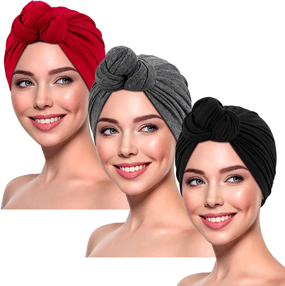 DANMY Women'S Beanie Turban Hats, Indian Hats Headscarves, Beanie Hats for Women,Turban for Women Apparel & Accessories > Clothing Accessories > Headwear DANMY Black/Drak Gray/Red