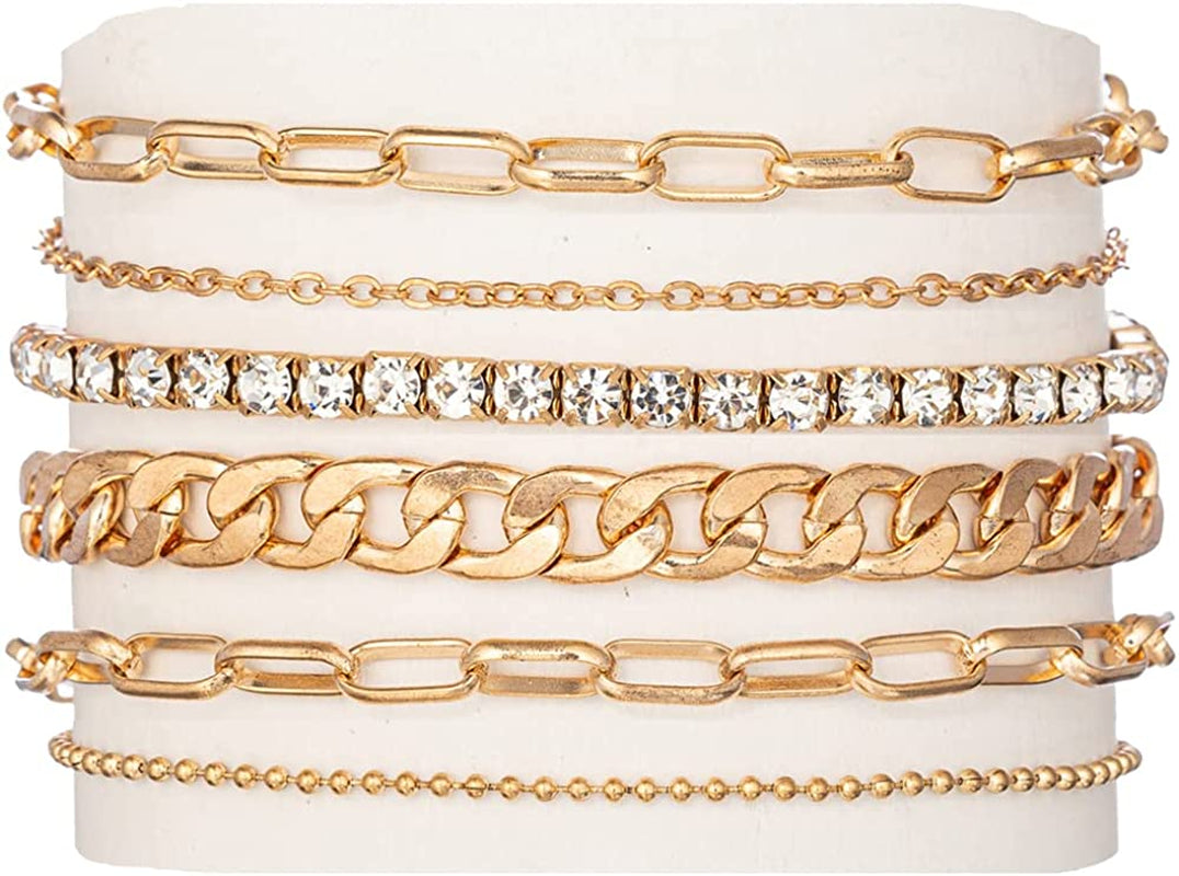 Kelistom Cuban Link Rhinestone Tennis Anklet Set for Women Teen Girls, 18K Gold or White Gold Plated Chain Ankle Bracelets for Women with Extension Apparel & Accessories > Jewelry > Anklets kelistom 4-gold anklet set