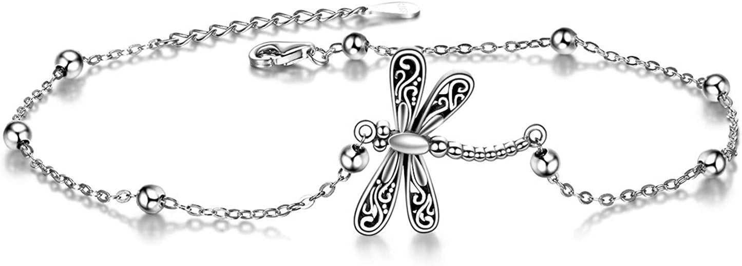 ONEFINITY Beads Anklet Sterling Silver Dragonfly/Sunflower/Sloth/Otter/Butterfly Ankle Bracelets Jewelry for Women Girls Gifts Apparel & Accessories > Jewelry > Anklets ONEFINITY Dragonfly beads anklet