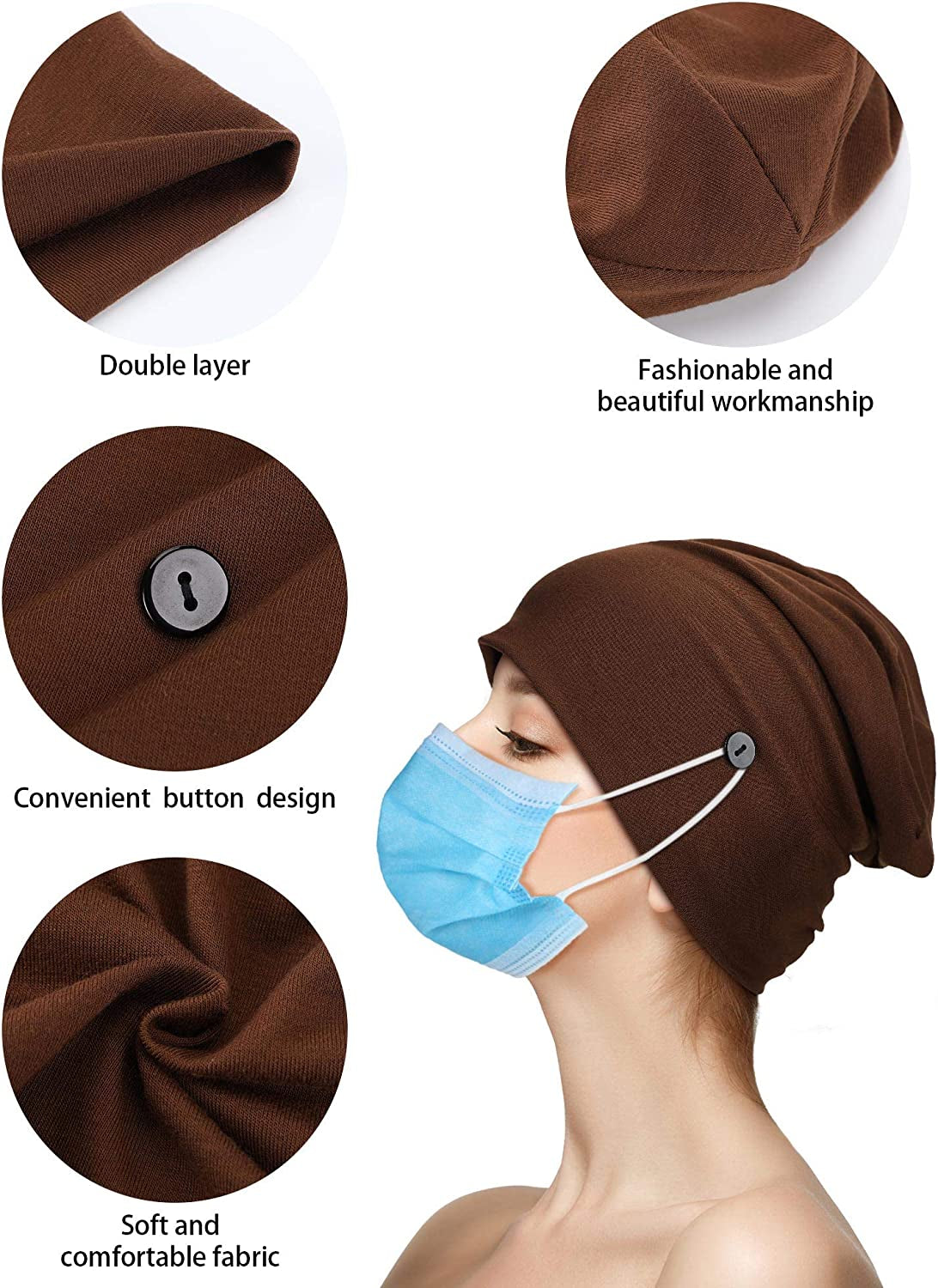 SATINIOR 4 Pieces Slouchy Beanie Caps with Buttons Bouffant Cap Elastic Sleeping Hats Button Headwrap Apparel & Accessories > Clothing Accessories > Headwear SATINIOR