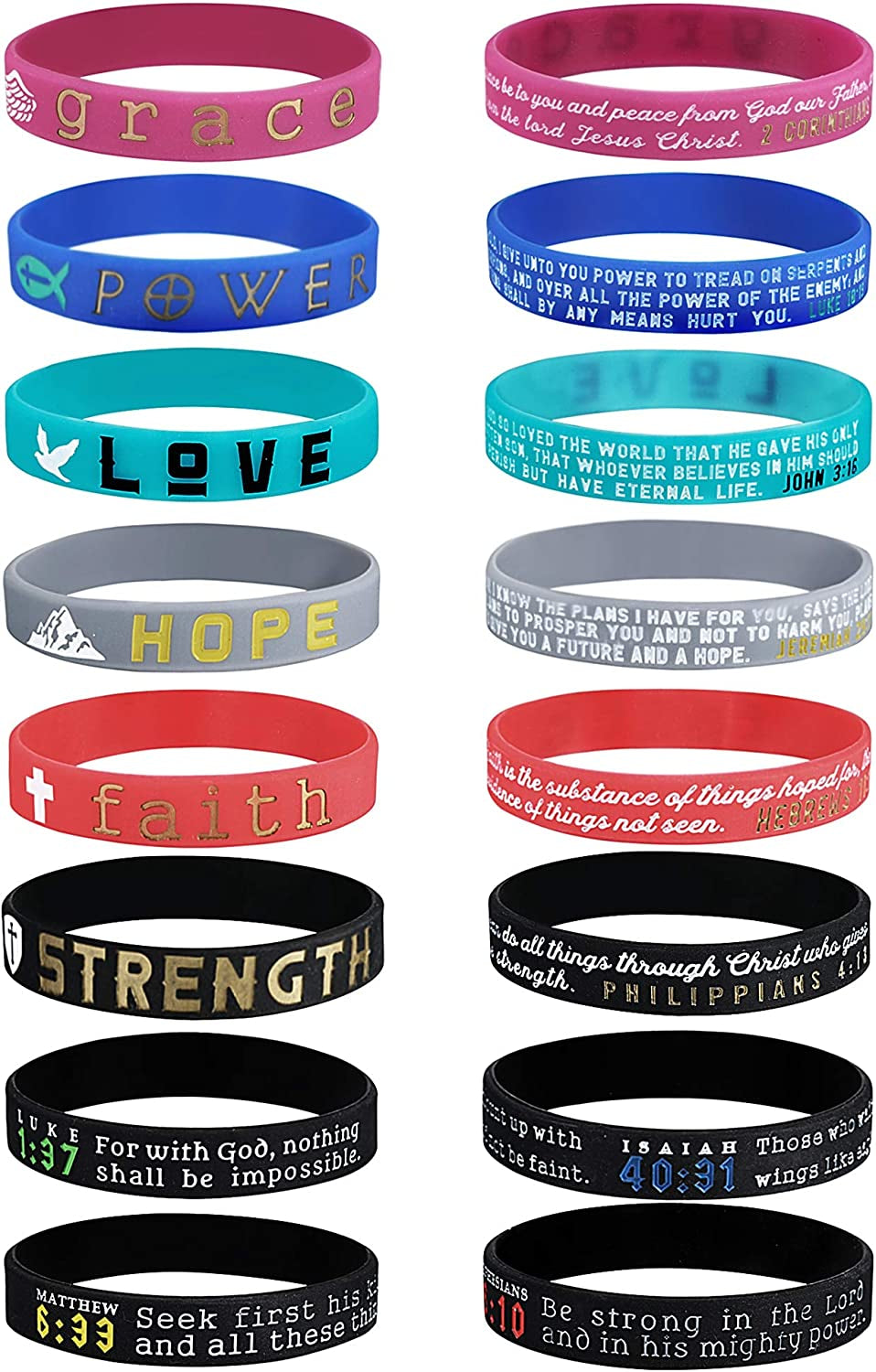 FINREZIO 8-16PCS Religious Silicone Bracelet with Bible Verses Christian Wristbands Grace Power Hope Faith Strength Inspirational Bracelets Set for Religious Gifts Apparel & Accessories > Jewelry > Bracelets FINREZIO Style A