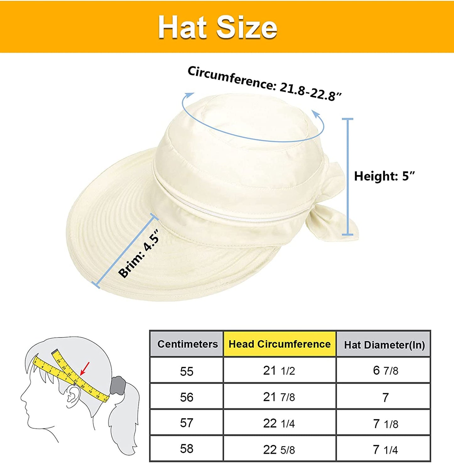 Verabella Womens Beach Hat Summer Lightweight Sun Hat for Hiking Sun Protection 2 in 1 Visor Sun Protection Hat Apparel & Accessories > Clothing Accessories > Hats Verabella