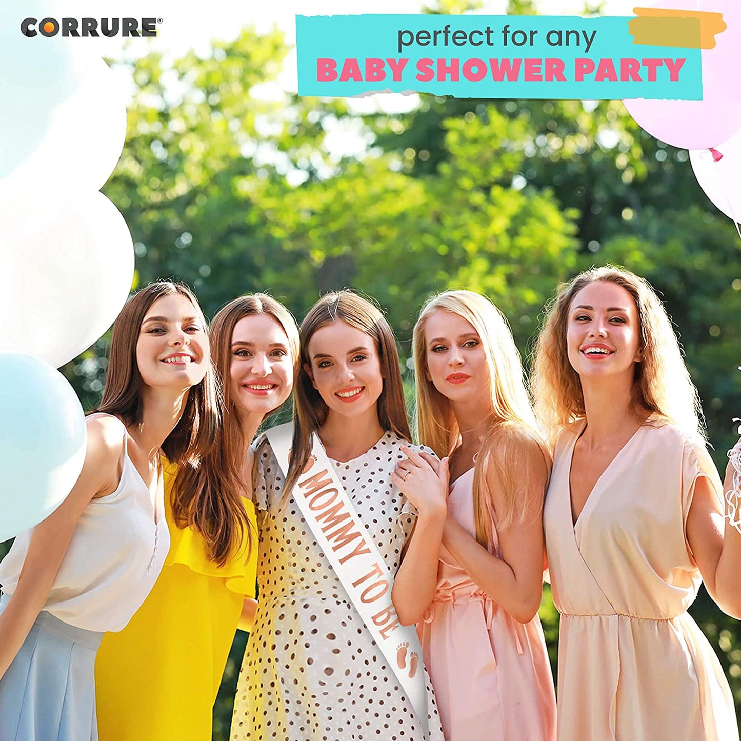 CORRURE Baby Shower Sash for Boy or Girl - 'Mommy to Be' Sash with Beautiful White Glitter Ribbon and Rose Gold Foil - Ideal Gender Reveal, Baby Shower, Welcome Baby, Mom to Be or Baby Sprinkle Gift Apparel & Accessories > Clothing Accessories > Sashes CORRURE