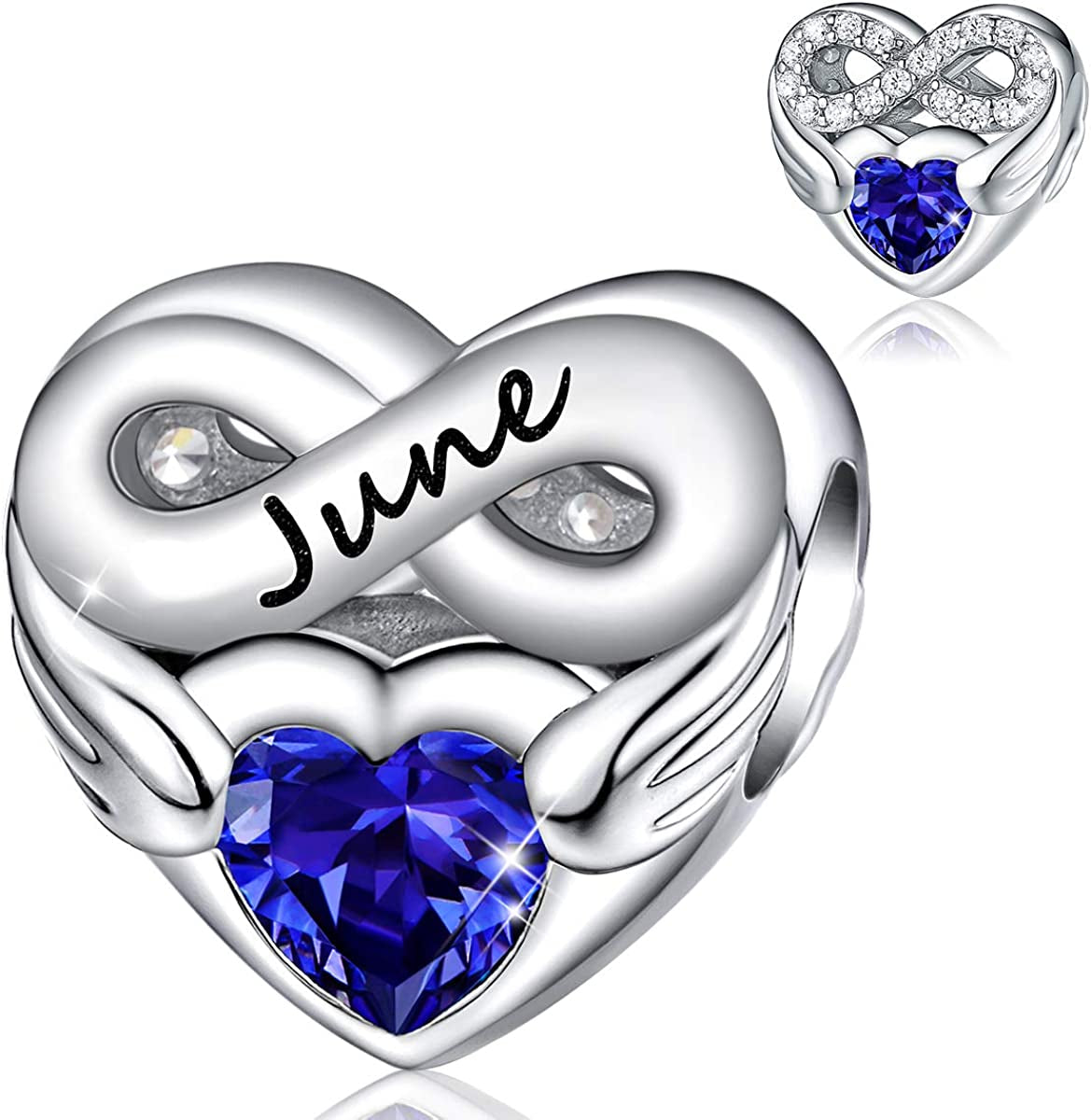 FOREVER QUEEN Birthstone Charms for Charms Bracelet- 925 Sterling Silver Love Heart Beads Infinite Love Charms, Happy Birthday Charms for Bracelet and Necklace Apparel & Accessories > Jewelry > Bracelets FOREVER QUEEN pandora charms June