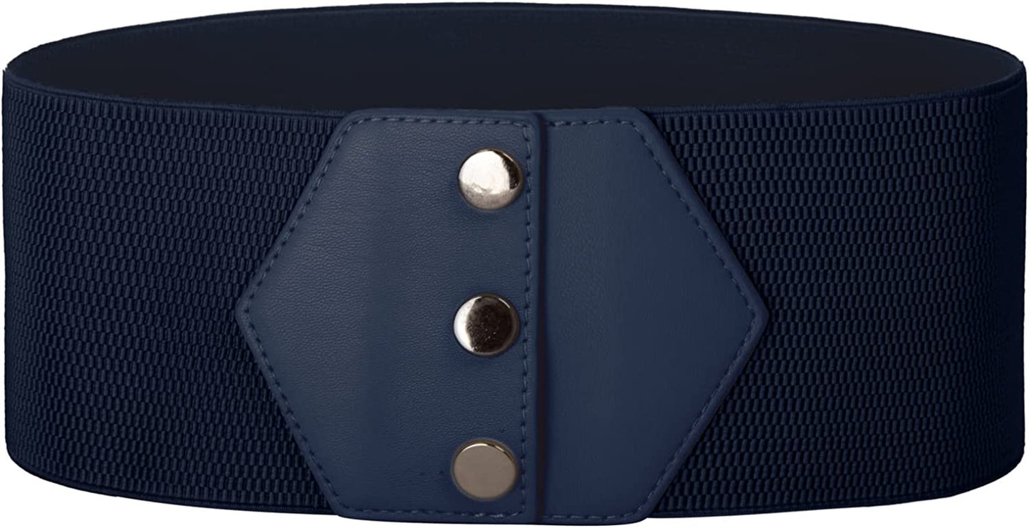 GRACE KARIN Women'S Snap-Button Corset Belt Wide Elastic Belts for Dress Stretchy Waistband Apparel & Accessories > Clothing Accessories > Belts GRACE KARIN Navy Blue Large