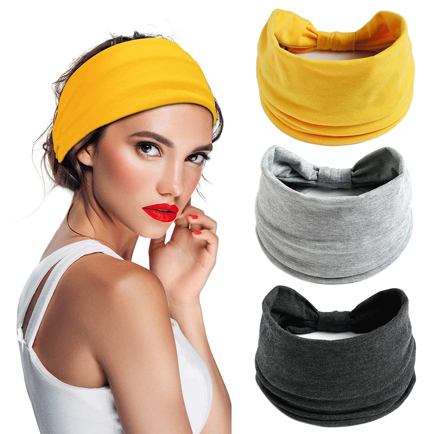 S&N Remille 3 Pack Wide Boho Headbands for Women and Girls, Elastic Turban Head Wrap Non-Slip Hair Bands for Sport Yoga and Running Headband Apparel & Accessories > Clothing Accessories > Bandanas & Headties S&N Remille Set-9