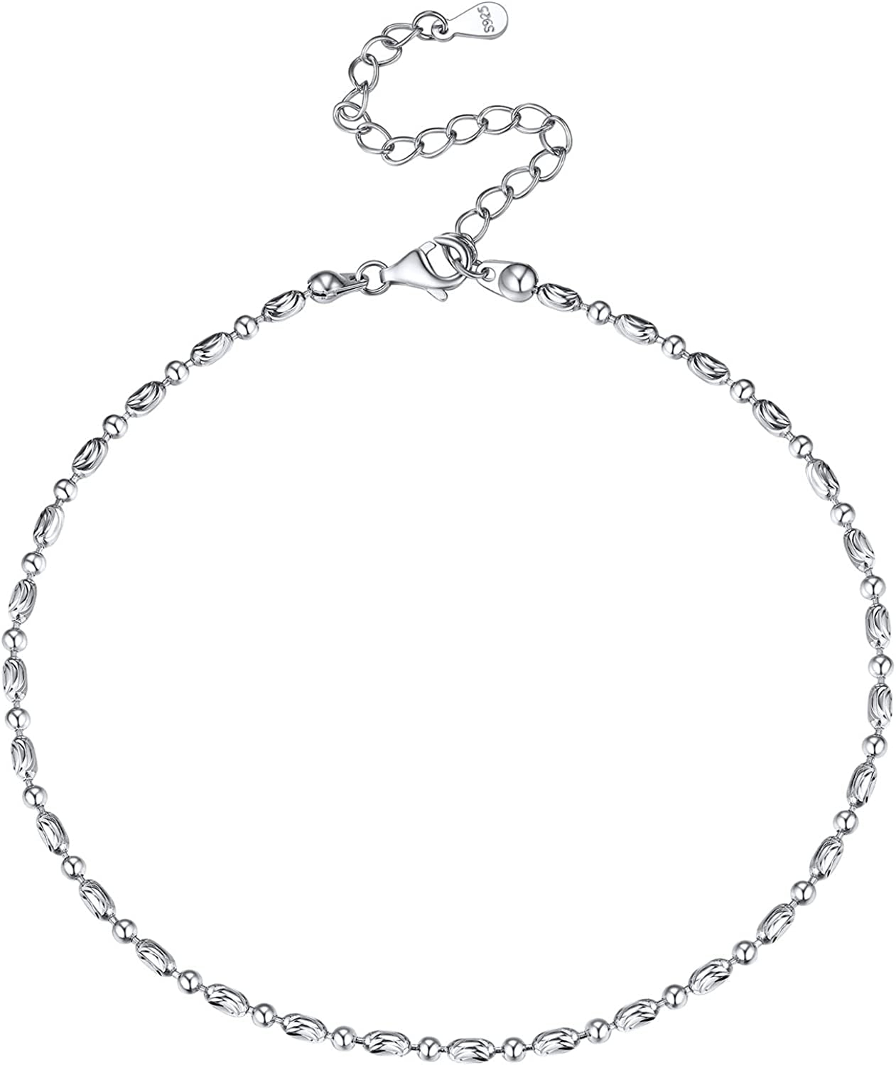 Chicsilver 925 Sterling Silver Ankle Bracelet for Women, Simple Durable Cuban Link/Figaro/Twist Rope Chain Anklets for Beach Party(With Gift Box) Apparel & Accessories > Jewelry > Anklets ChicSilver Jewelry I: Oval and Round Bead