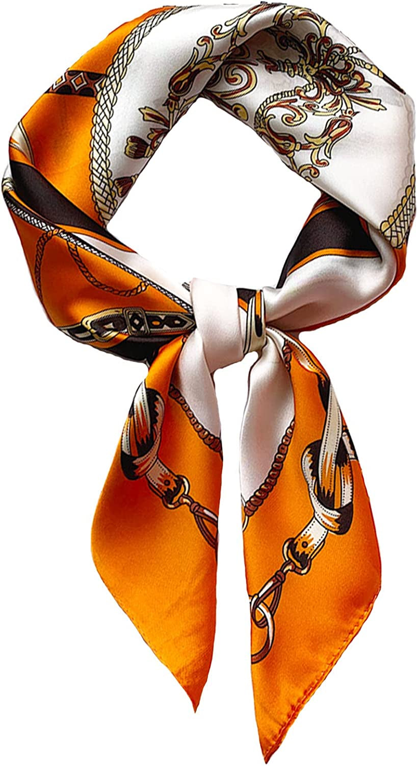 Fashion Hair Scarf for Women Lightweight Silk Feeling Head Scarves Square Bandanas 27.5× 27.5 Inches Apparel & Accessories > Clothing Accessories > Bandanas & Headties Roizsx L-orange Saddle
