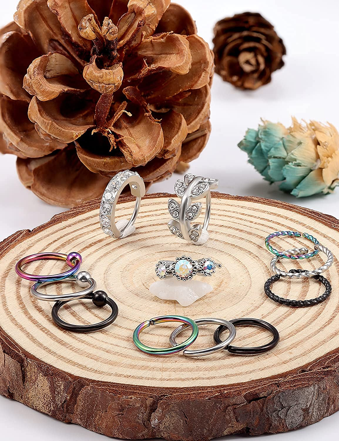 Kridzisw 18G 20G Nose Rings Hoop Stainless Steel L-Shaped Nose Rings Studs Screw Clear Clicker Retainer Tragus Cartilage Helix Earrings Piercing Hoop 27-36Pcs Apparel & Accessories > Jewelry > Body Jewelry Kridzisw