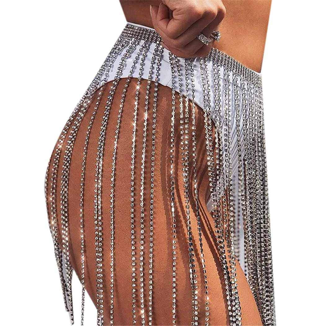 Barode Crystal Tassel Body Chains Belly Dance Skirts Rhinestones Sexy Bikini Summer Beach Hip Waist Chain Nightclub Jewelry Accessories for Women and Girls (Silver) Apparel & Accessories > Jewelry > Body Jewelry Barode