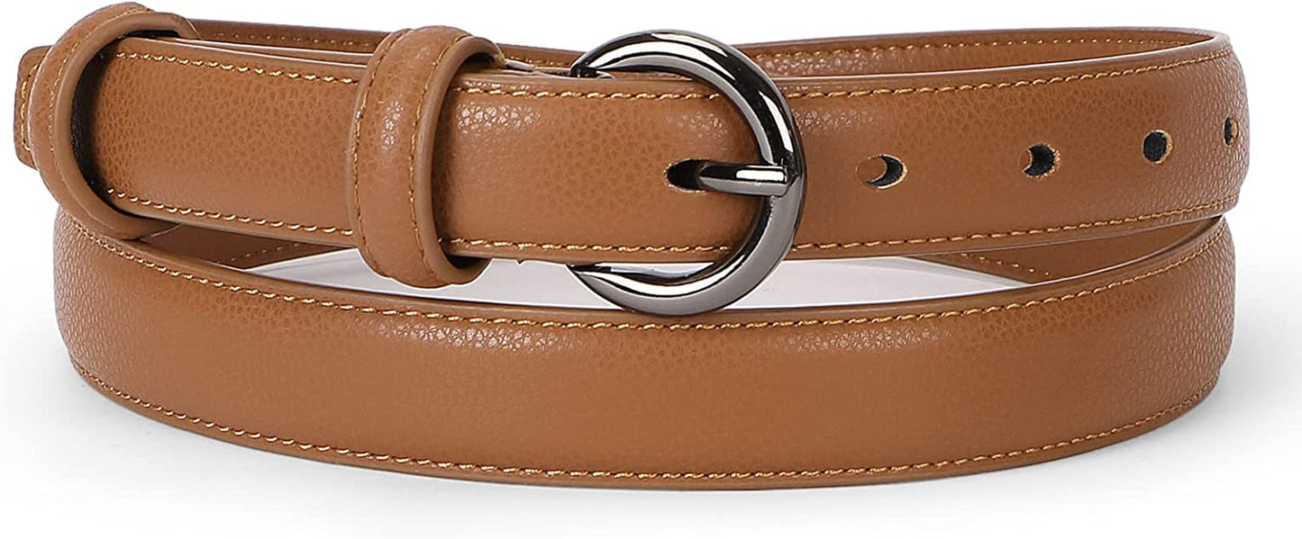 WERFORU 2 Pack Women Leather Belt Waist Skinny Dress Belts Solid Pin Buckle Belt for Jeans Pants Apparel & Accessories > Clothing Accessories > Belts WERFORU J-brown Fit Size 30"-34"