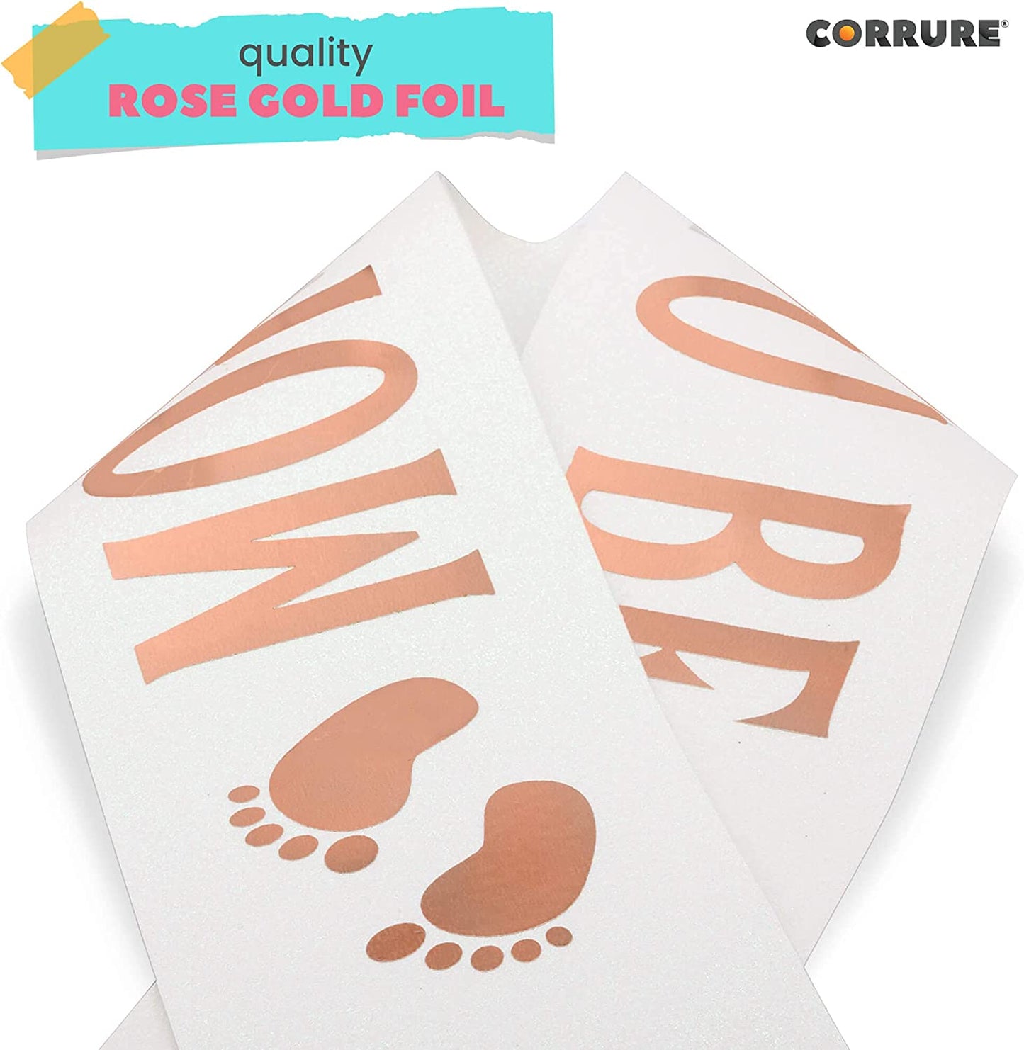 CORRURE Baby Shower Sash for Boy or Girl - 'Mommy to Be' Sash with Beautiful White Glitter Ribbon and Rose Gold Foil - Ideal Gender Reveal, Baby Shower, Welcome Baby, Mom to Be or Baby Sprinkle Gift Apparel & Accessories > Clothing Accessories > Sashes CORRURE