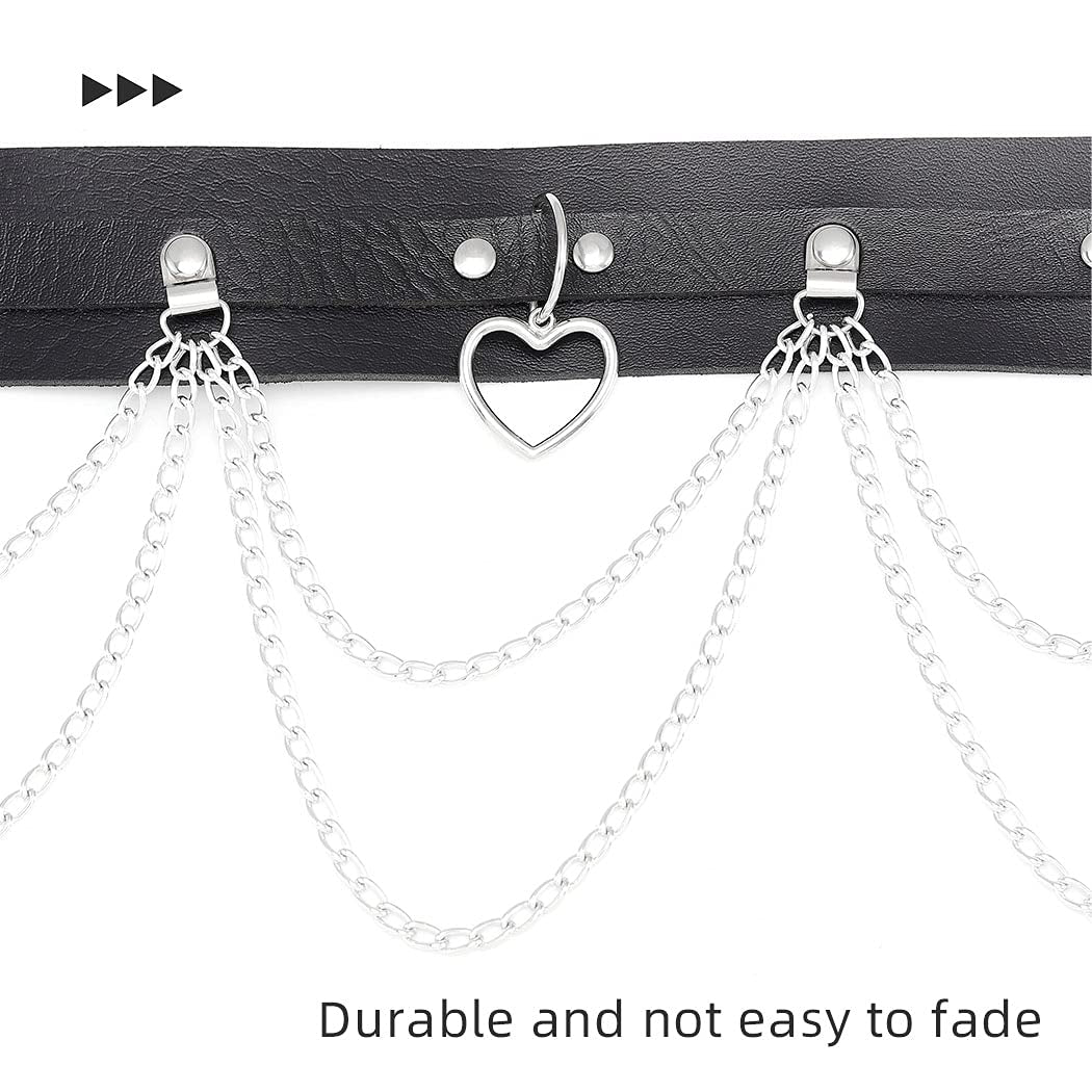 Bodiy Punk Waist Chain Belts Leather Gothic Layered Heart Love Rave Belly Body Chains Jewelry for Women Sexy (Black-1) Apparel & Accessories > Jewelry > Body Jewelry BODIY