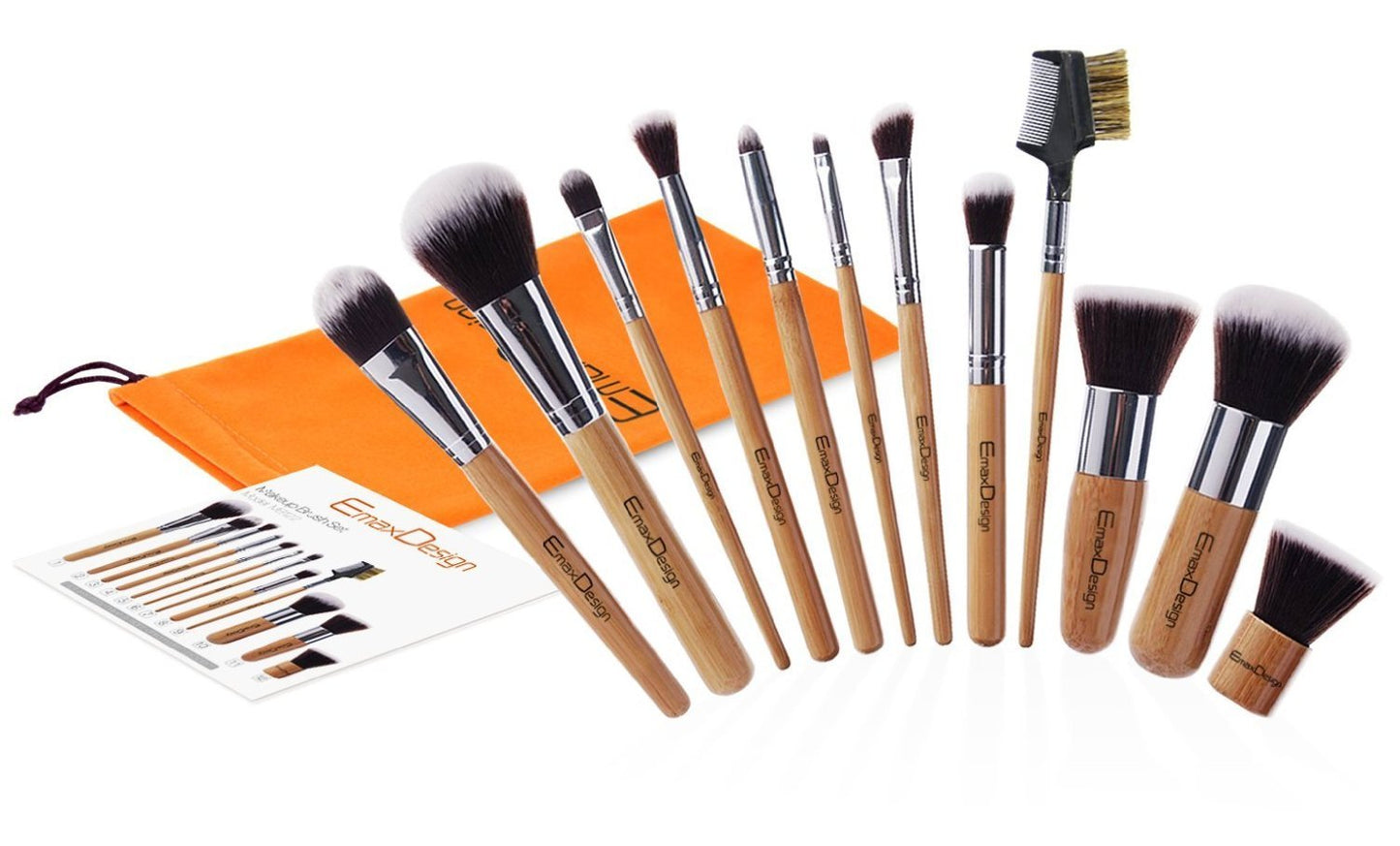Emaxdesign 12 Pieces Makeup Brush Set Professional Bamboo Handle Premium Synthetic Kabuki Foundation Blending Blush Concealer Eye Face Liquid Powder Cream Cosmetics Brushes Kit with Bag Health & Beauty > Personal Care > Cosmetics > Cosmetic Tools > Makeup Tools EmaxDesign