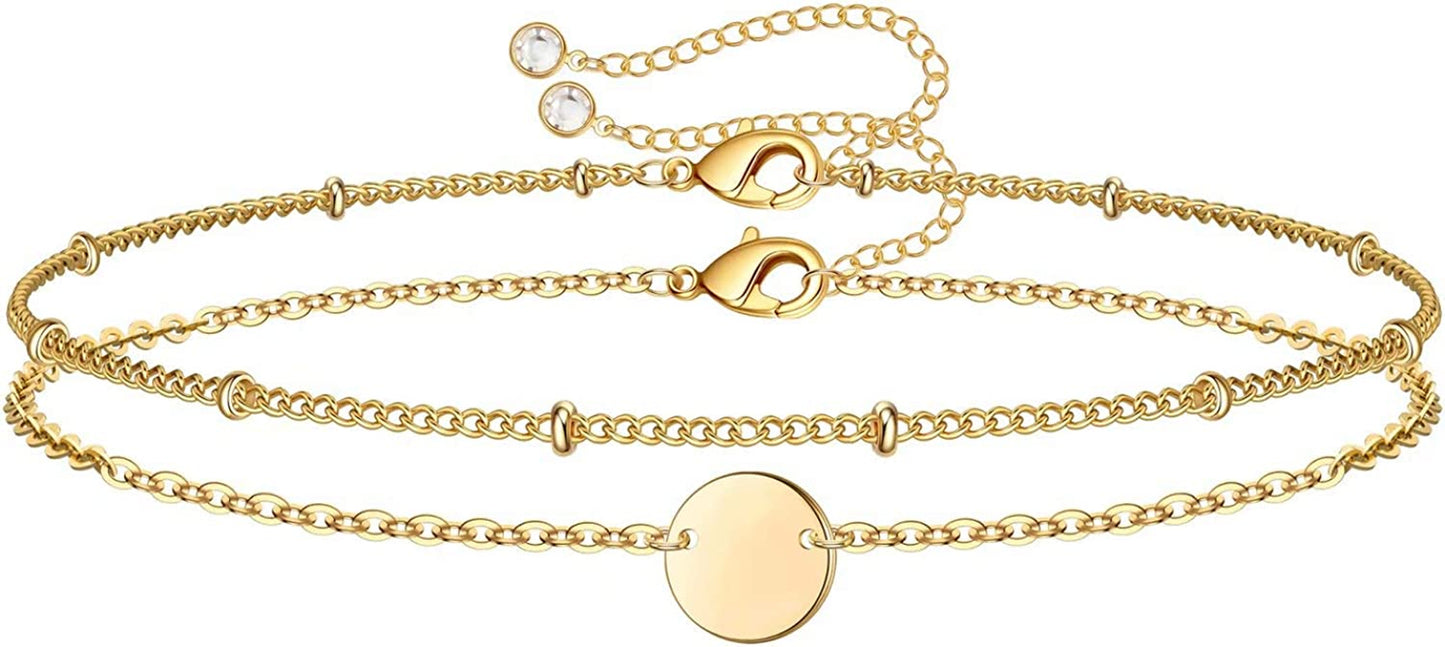Dainty Gold Bracelets for Women, 14K Gold Filled Adjustable Layered Bracelet Cute Evil Eye Oval Chain Pearl Bar Turtle Gold Bracelets for Women Jewelry Apparel & Accessories > Jewelry > Bracelets Turandoss Disc&Chain