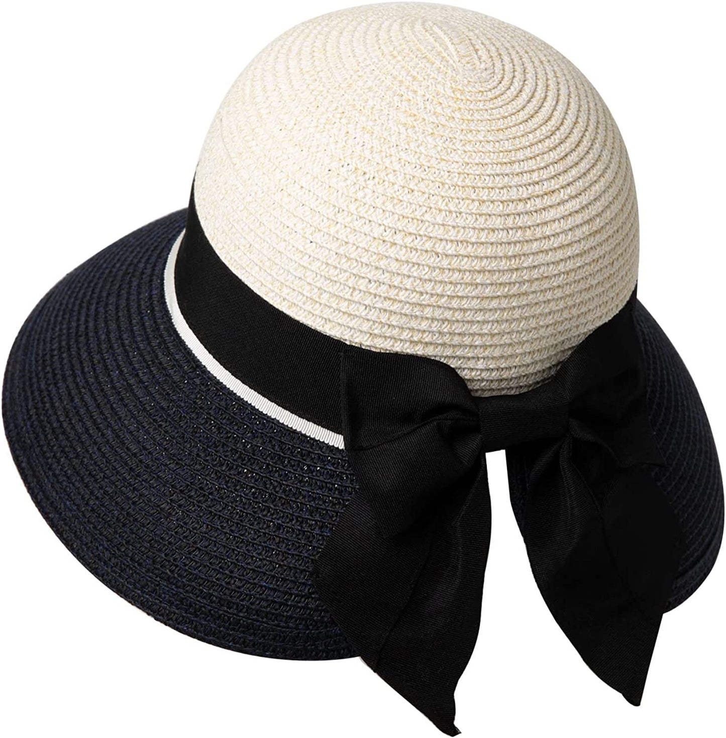 Comhats Womens Floppy Summer Sun Beach Straw Hat UPF50 Foldable Wide Brim 55-60Cm Apparel & Accessories > Clothing Accessories > Hats Comhats 89015_white Navy Medium