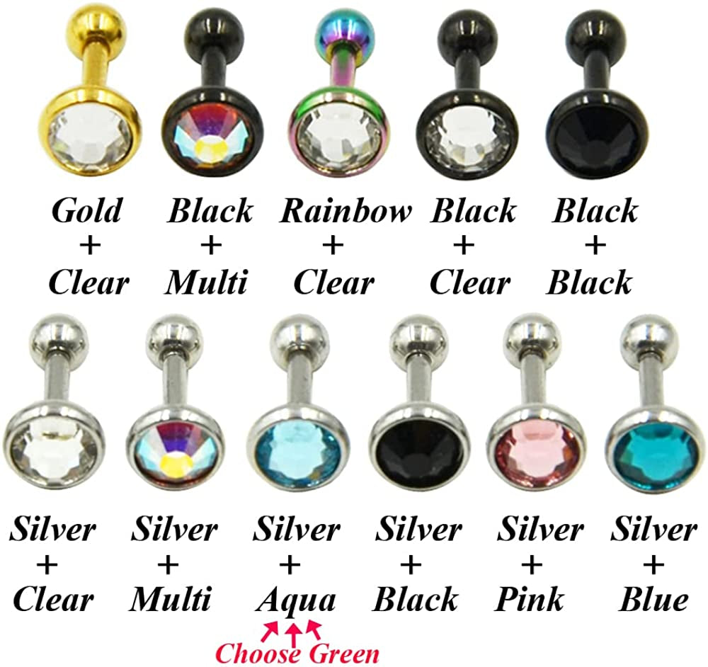 Pair Stainless Steel Anodized Flat CZ Gem Ear Tragus Cartilage Helix Stud Piercing Body Jewelry Retainers Earring Barbell Stud Useful and Nice Apparel & Accessories > Jewelry > Body Jewelry Generic