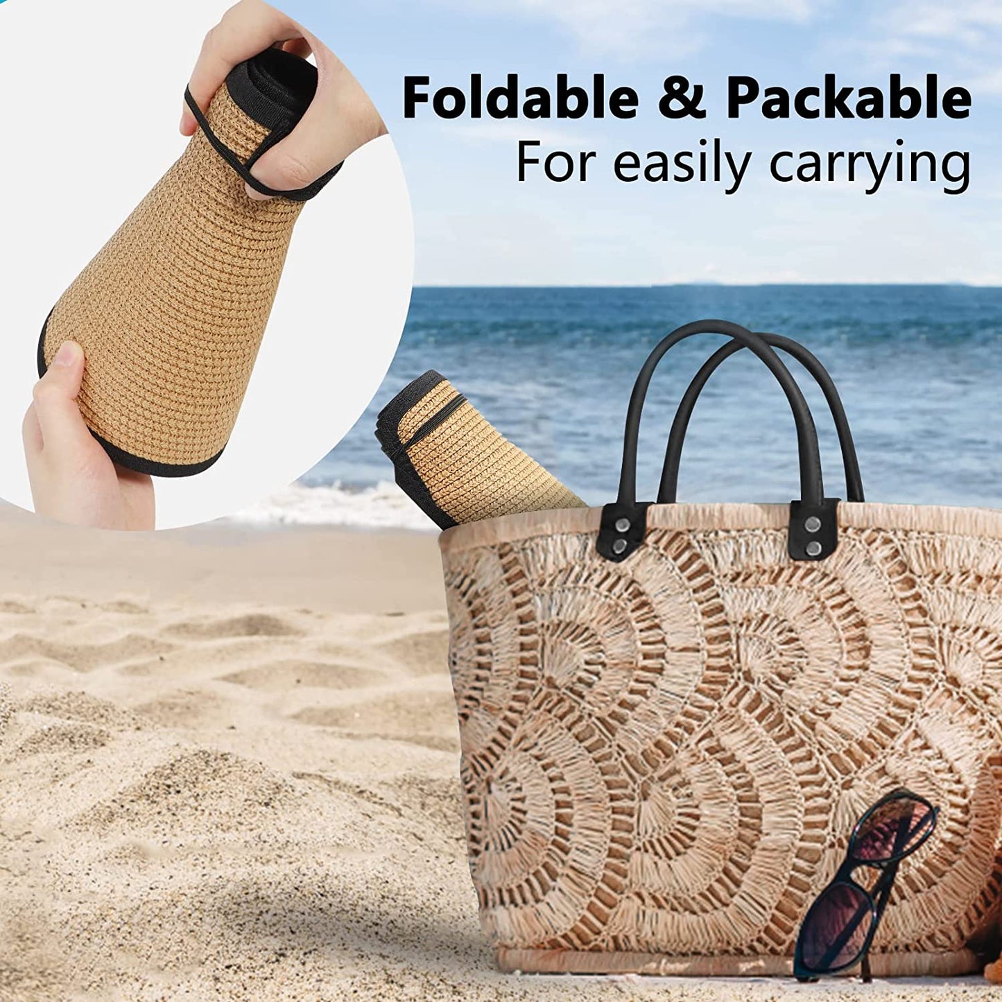 Senose Straw Hats for Women, UPF 50 Wide Brim Beach Sun Visor Hat UV Protection Apparel & Accessories > Clothing Accessories > Hats Senose