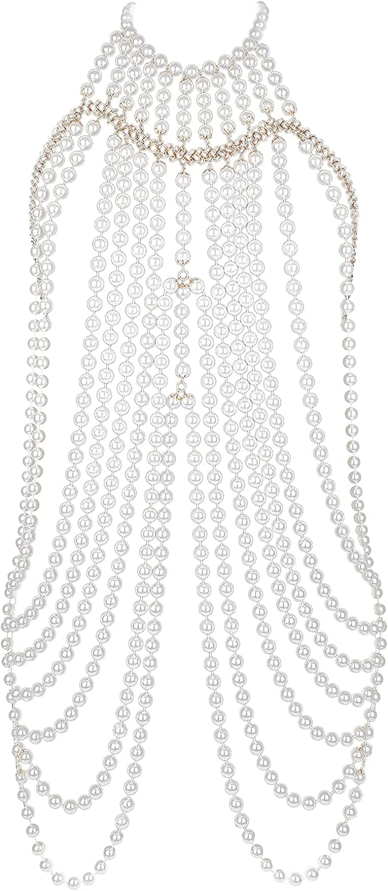 Azazccm Pearl Body Chain-Fashion Pearl Shoulder Necklace for Women,Party, Wedding, Photo Shoot, Adjustable Pearl Body Jewelry Apparel & Accessories > Jewelry > Body Jewelry Azazccm Pearls-D