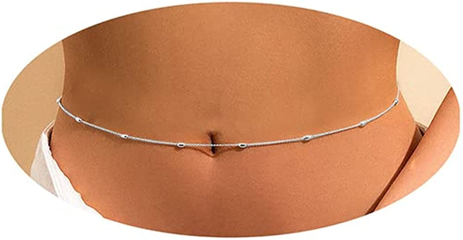 Silver/Gold Layered Waist Chains 26.7''/31.4''Adjustable Belly Chain Jewelry for Women Minimalist Beach Bikini Body Chain Apparel & Accessories > Jewelry > Body Jewelry Otxas silver 31.4''+7.9''