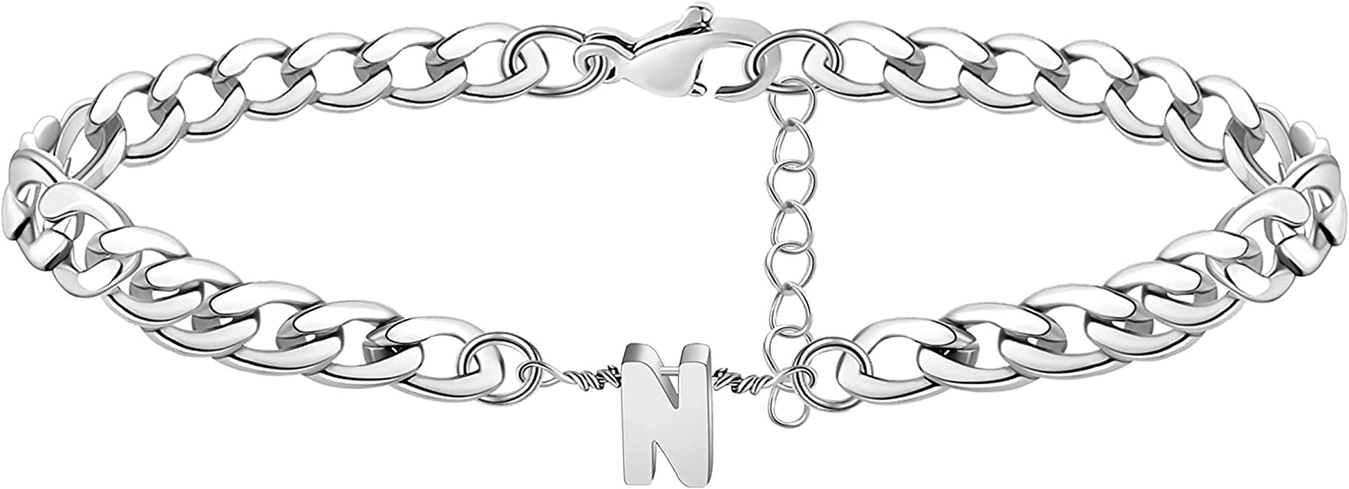 Silver Anklet Initial Ankle Bracelets for Women Teen Girls Figaro Chain Personalized Birthday Gifts for Women Summer Gift Beach Jewelry Anklet for Women Letter A-Z Jewelry Apparel & Accessories > Jewelry > Anklets JoycuFF N