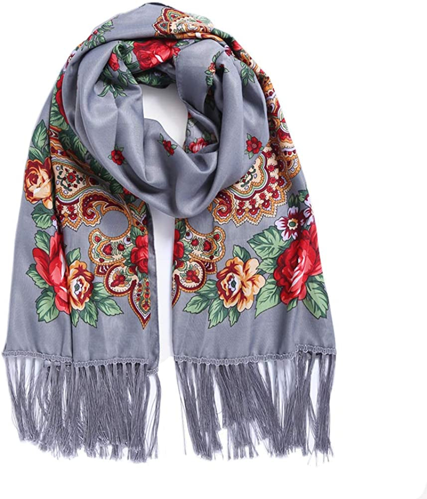 Traditional Tassel Exotic Wrap Printed Scarf for Women Warm Soft Large Long Rectangular Fashion Scarves Apparel & Accessories > Clothing Accessories > Scarves & Shawls Gudessly Grey