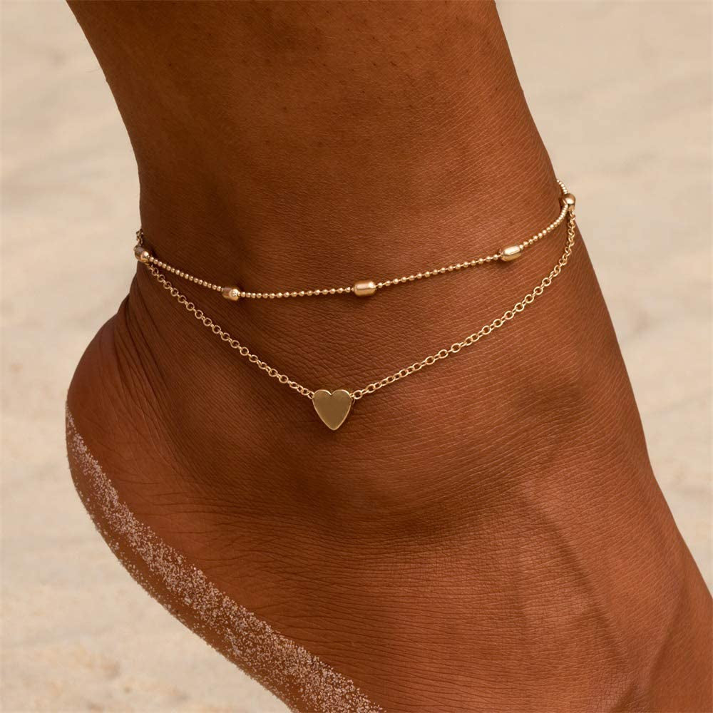 Fesciory Women Heart Anklet Adjustable Beach Layered Ankle Bracelets for Teen Girls Gold Alloy Foot Chain Jewelry Apparel & Accessories > Jewelry > Anklets Fesciory