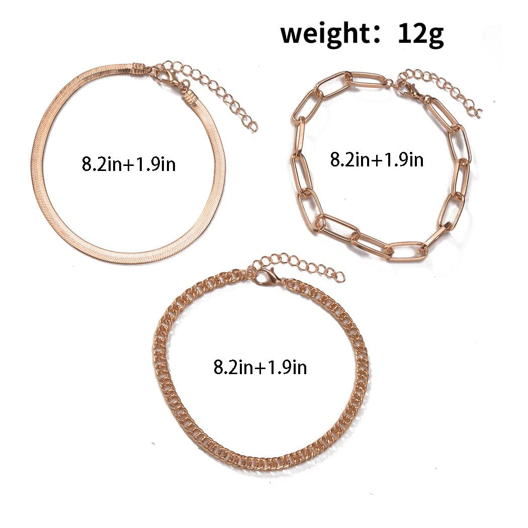 Generic Thick Chain Anklet Bracelet Gold Layered Anklet Set Fashion Foot Jewelry for Women and Teen Girl 3Pcs Apparel & Accessories > Jewelry > Anklets Generic