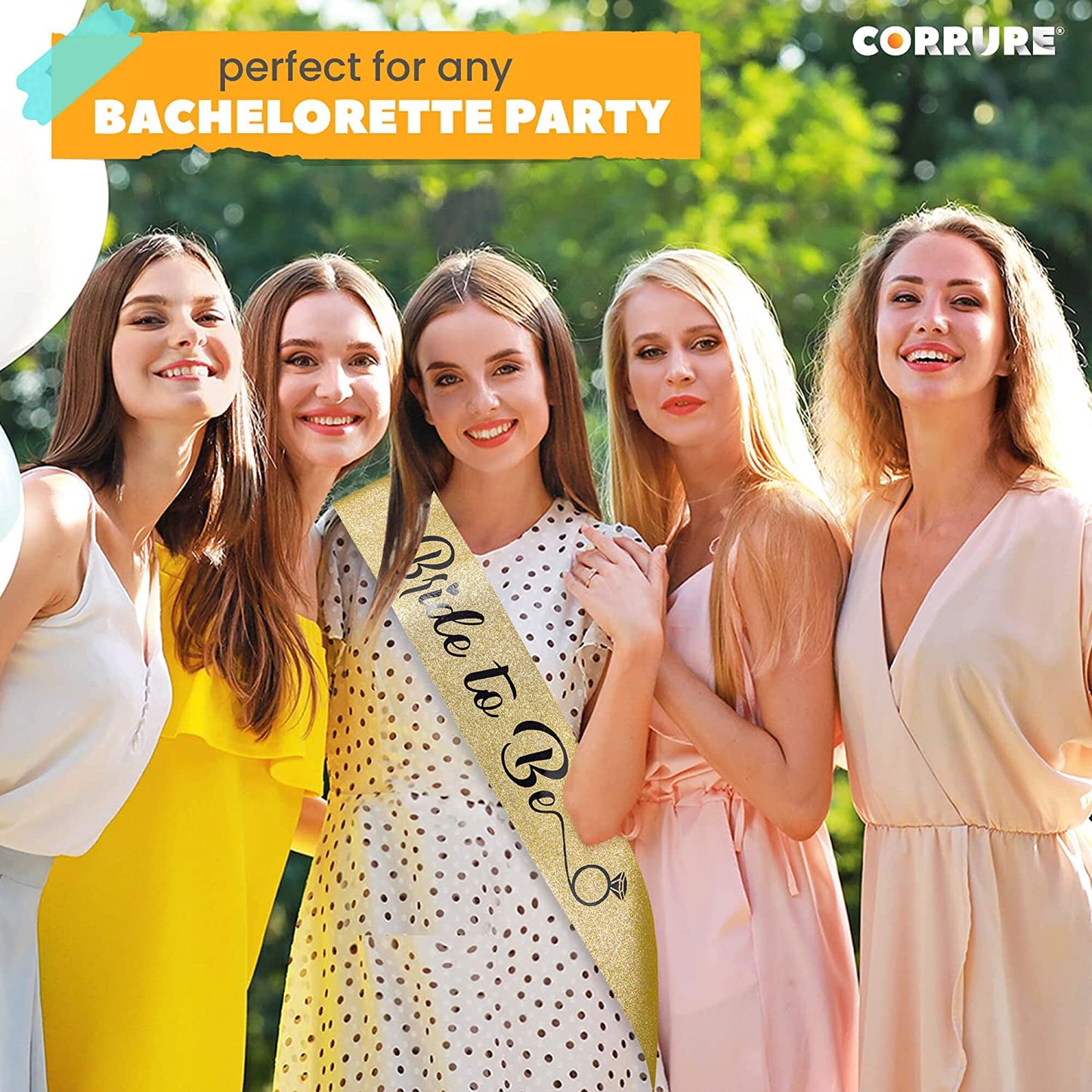 CORRURE 'Bride to Be' Sash for Bachelorette Party - Bridal Shower Gold Glitter Sash with Black Foil Lettering - Hen Party Decorations Supplies Accessories, Wedding Engagement Party Favors Gift Apparel & Accessories > Clothing Accessories > Sashes CORRURE