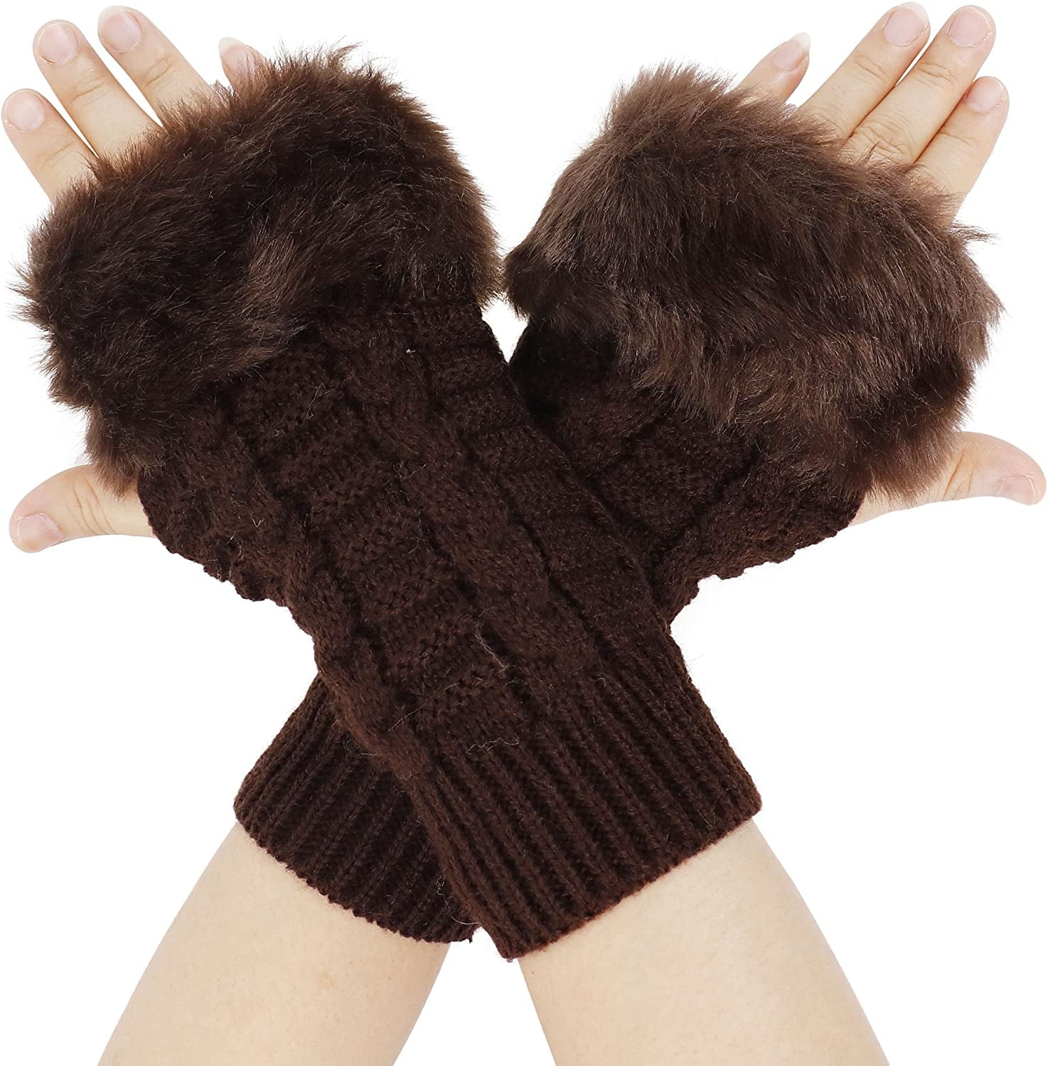 Simplicity Women'S Winter Faux Fur Knit Fingerless Hand Warmer Mitten Gloves Apparel & Accessories > Clothing Accessories > Gloves & Mittens Simplicity Coffee2