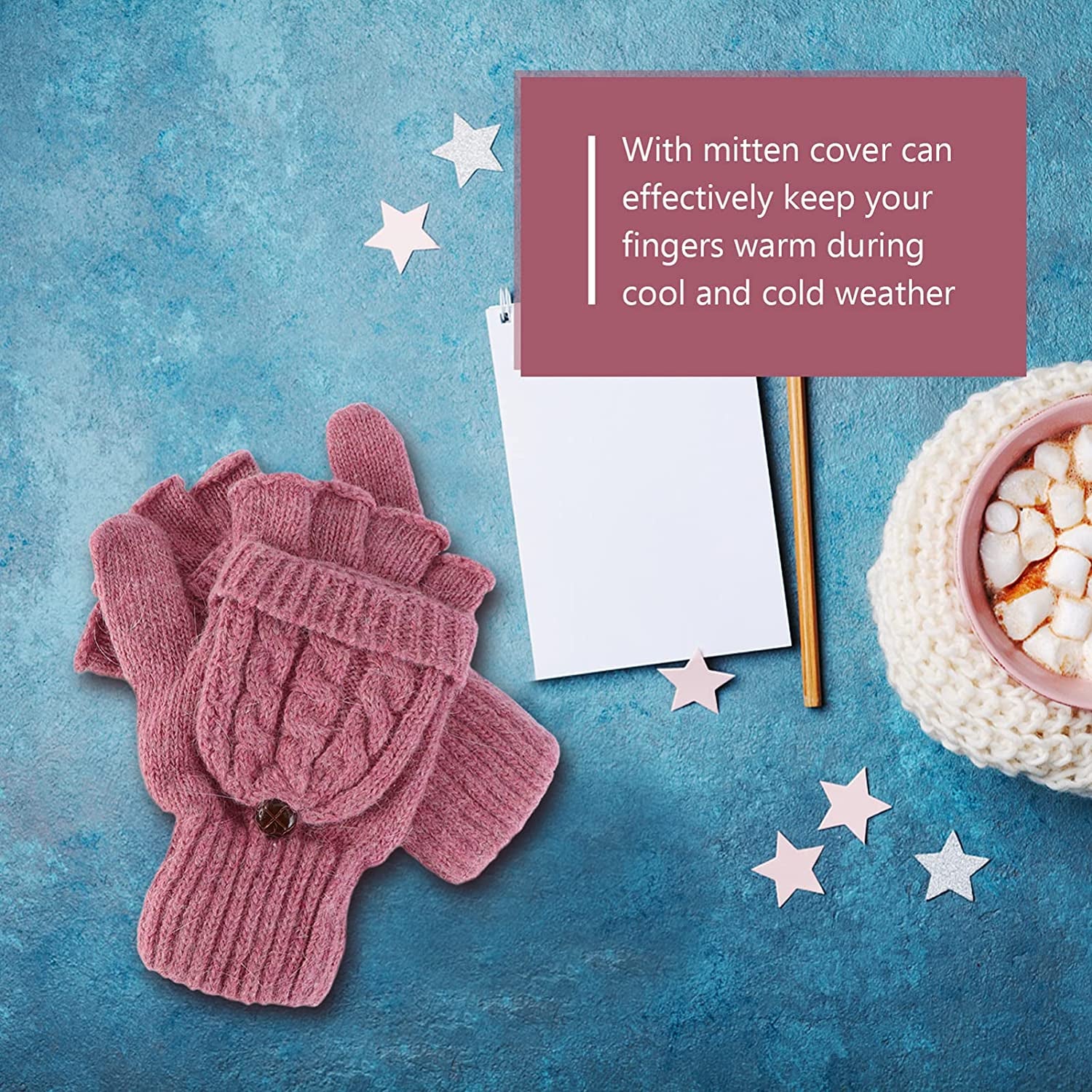 UEETEK Women Winter Warm Wool Knitted Convertible Fingerless Gloves with Mitten Cover (Brown) Apparel & Accessories > Clothing Accessories > Gloves & Mittens UEETEK