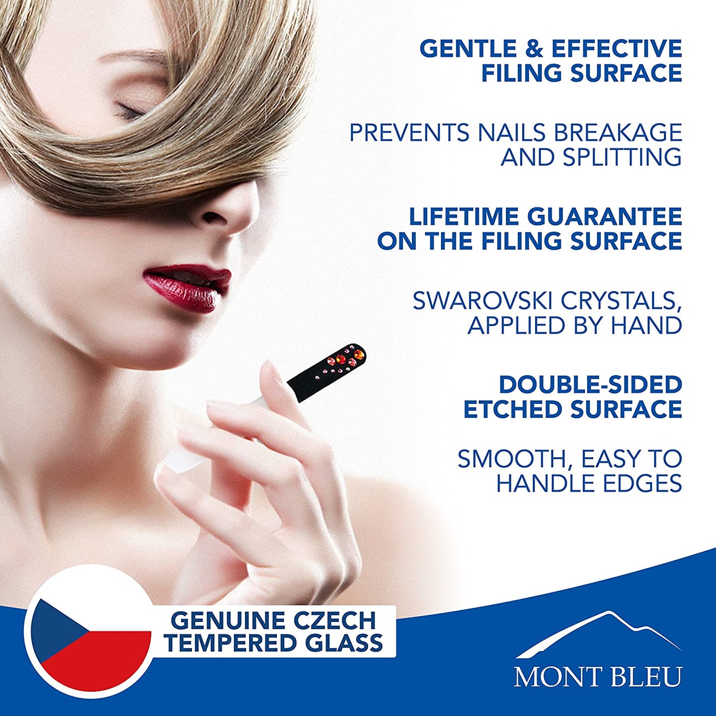 Best Gifts for Women - Mont Bleu Set of 2 Glass Nail Files Hand Decorated with Crystals - Handmade Gifts - Nail Filer Kit - Excellent Nail Filing Tools - Washable Nail Files Health & Beauty > Personal Care > Cosmetics > Cosmetic Tools > Nail Tools Mont Bleu