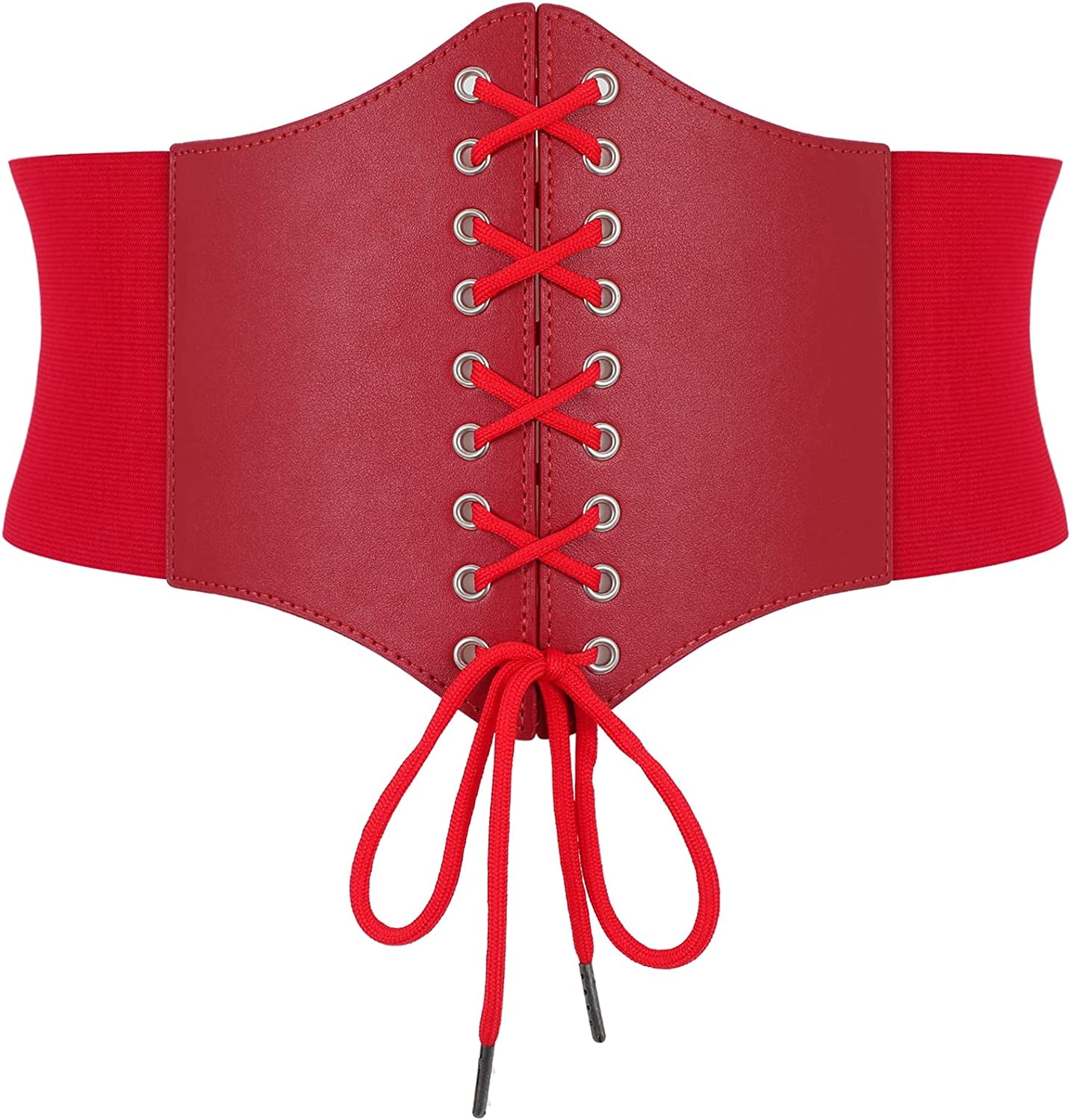 Corset Belt for Women Lace up Elastic Leather Waist Corset Tied Waspie Belt for Renaissance Pirate Halloween Costume Apparel & Accessories > Clothing Accessories > Belts WOWOGO 4-red Fit Waist Size 33"-35"