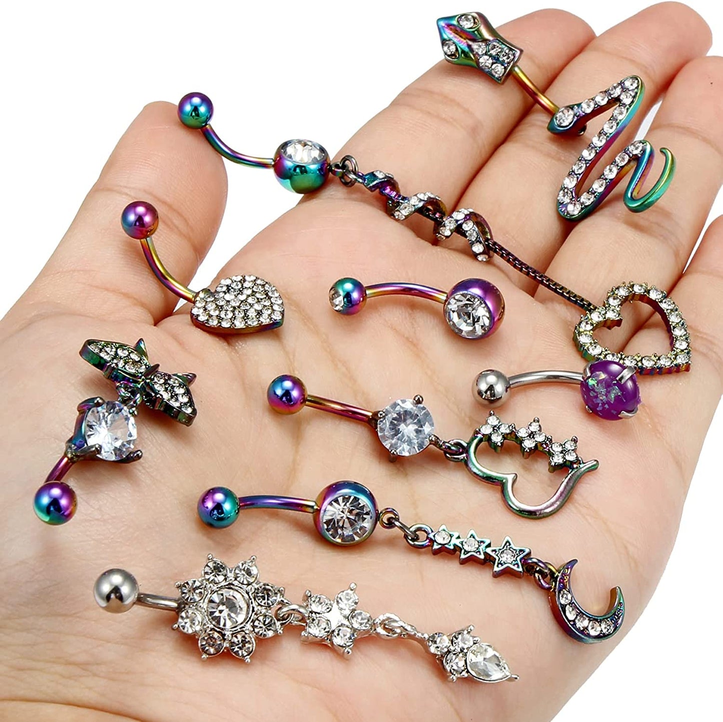 Rksndnn 14G Belly Button Rings Dangle for Women Stainless Steel Belly Rings Belly Piercing Jewelry Snake Reverse Spiral with Clear Cz Navel Rings Belly Button Ring Belly Ring Body Piercing Jewelry Apparel & Accessories > Jewelry > Rings Generic