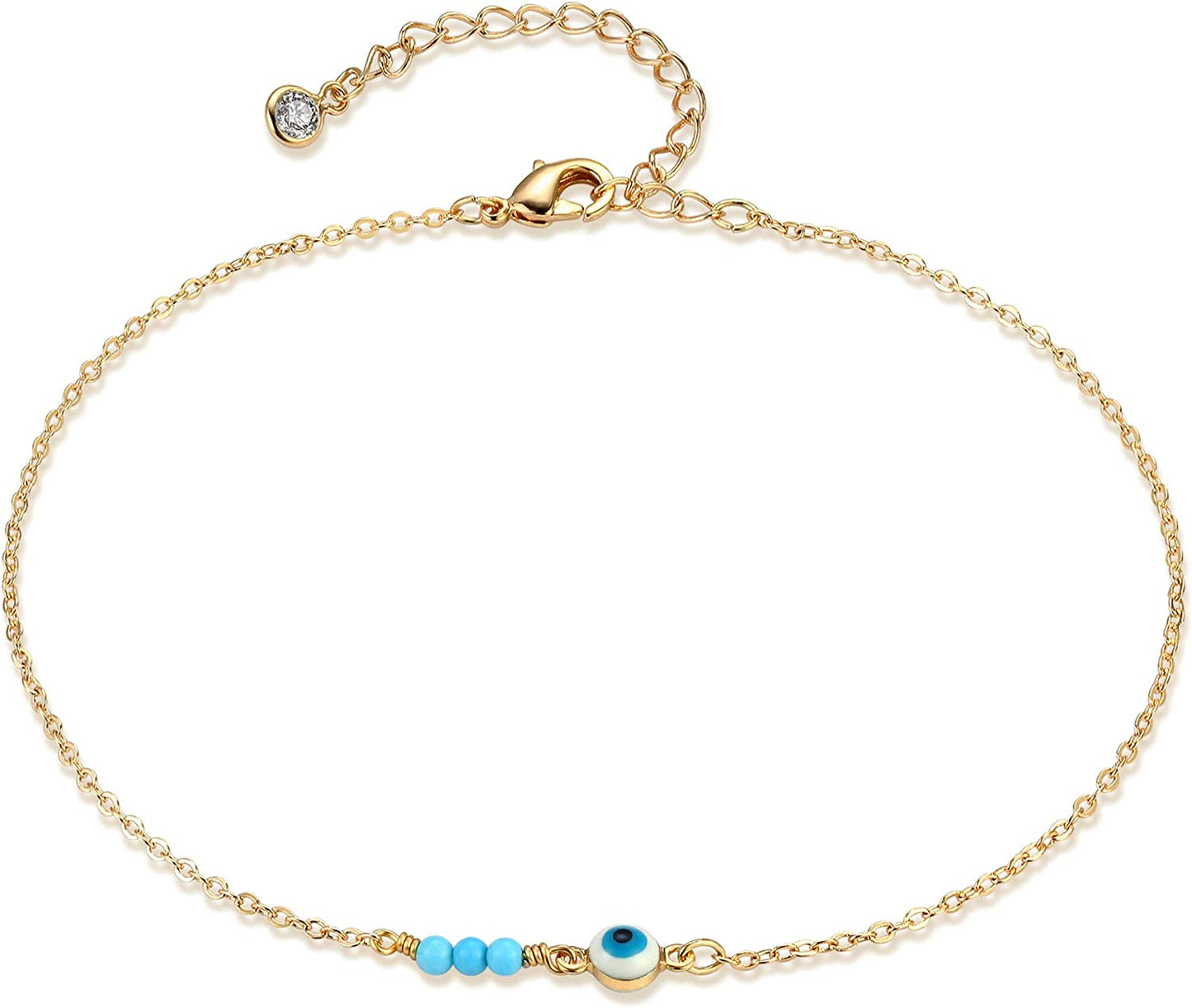VACRONA Gold Anklets for Women 14K Gold Plated Boho Beach Beaded Chain Anklet Dainty Turquoises Evil Eye Ankle Bracelet Adjustable Chain Anklet Foot Jewelry Apparel & Accessories > Jewelry > Anklets VACRONA Turquoise evil eyes