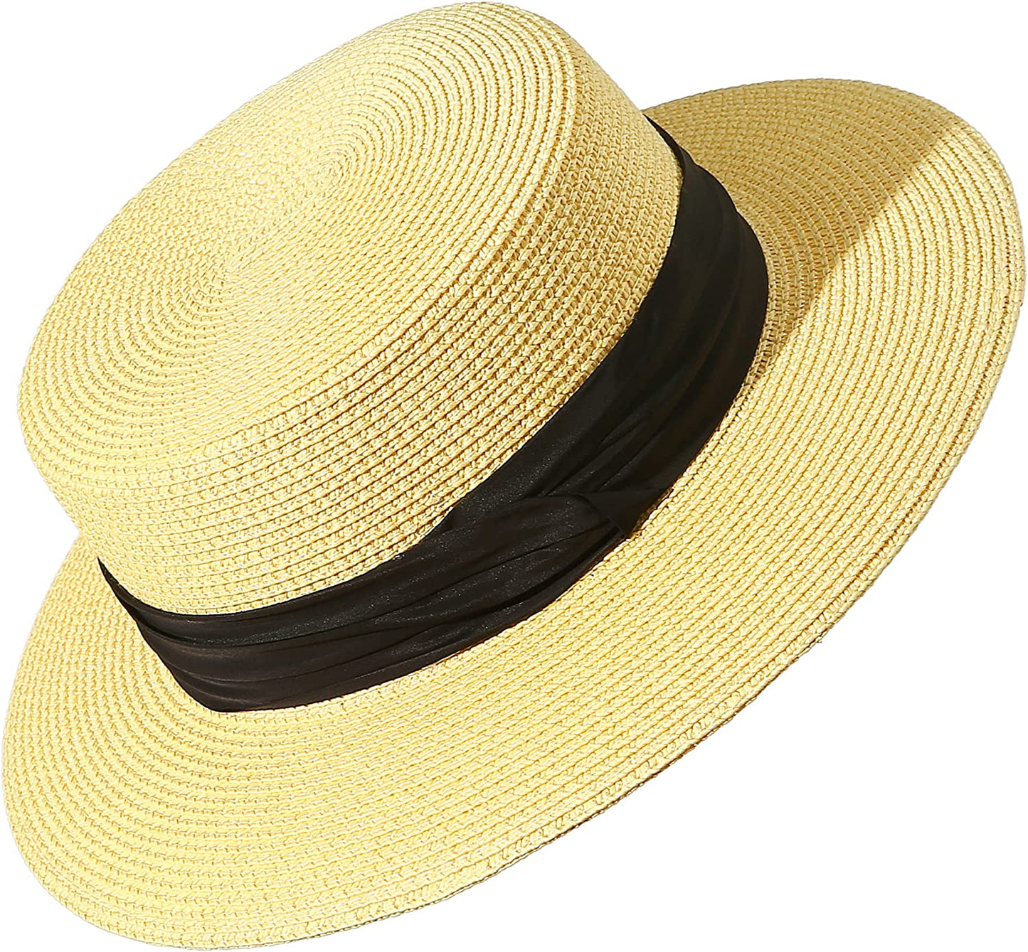 Lanzom Sun Hats for Women Wide Brim Straw Boater Hat Foldable Packable Beach Hat for Summer Apparel & Accessories > Clothing Accessories > Hats Lanzom Yellow Medium