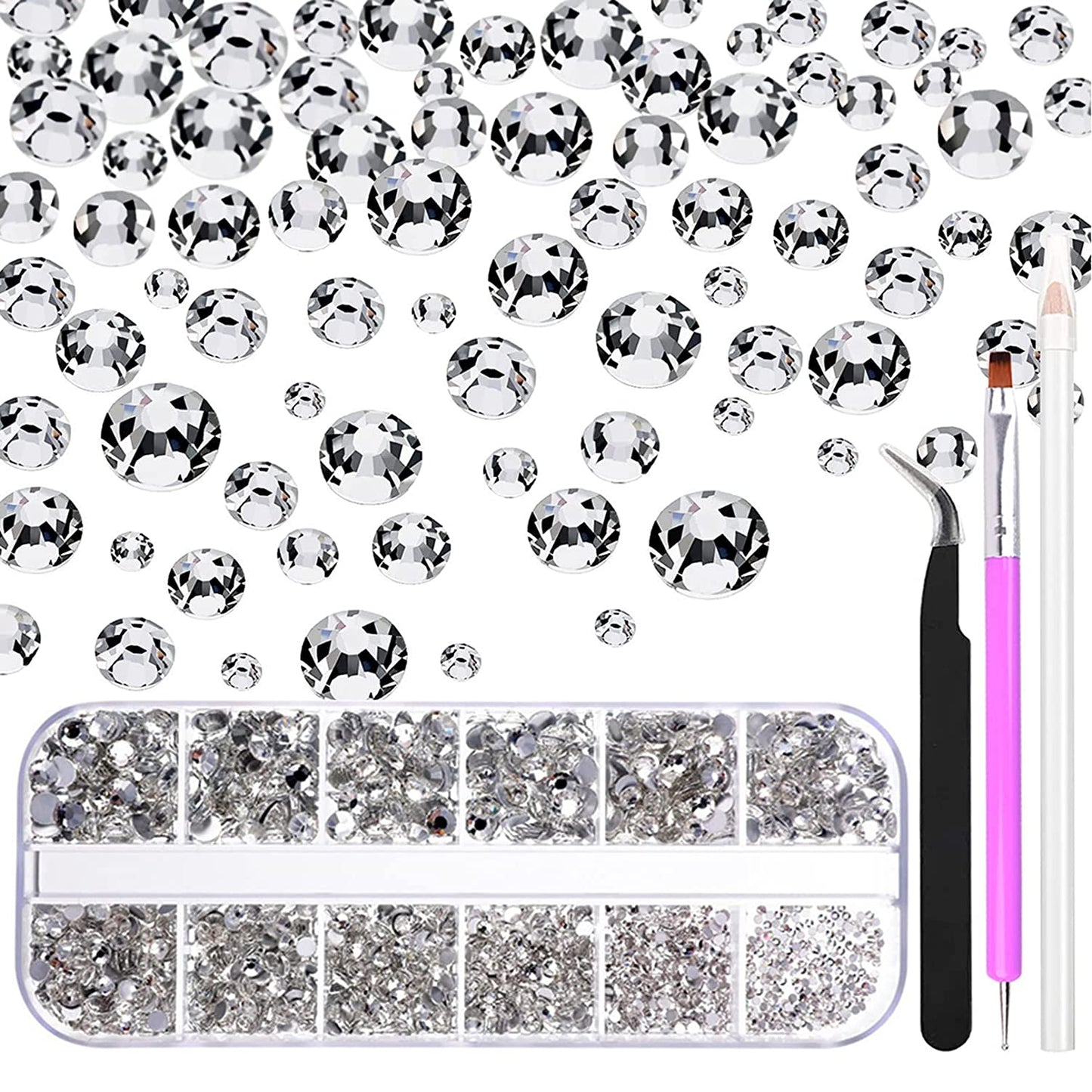 FITDON 3200Pcs Flat Back round Crystal AB Rhinestones Iridescent Glass Charms Nail Stones Gems with Pick up Tweezers Rhinestones Picking Pen Dual-Use Brush Dotting Tools Health & Beauty > Personal Care > Cosmetics > Cosmetic Tools > Nail Tools FITDON Clear