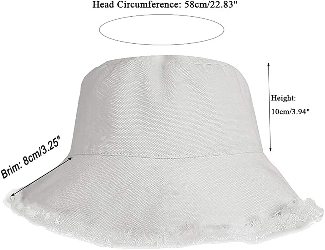 Frayed-Edge-Bucket-Hat-Summer Distressed-Beach-Sun-Hat-For-Women Men Teens Girls- Floppy Wide-Brim Fisherman Cap(Size: 7 1/8) Apparel & Accessories > Clothing Accessories > Hats UTOWO