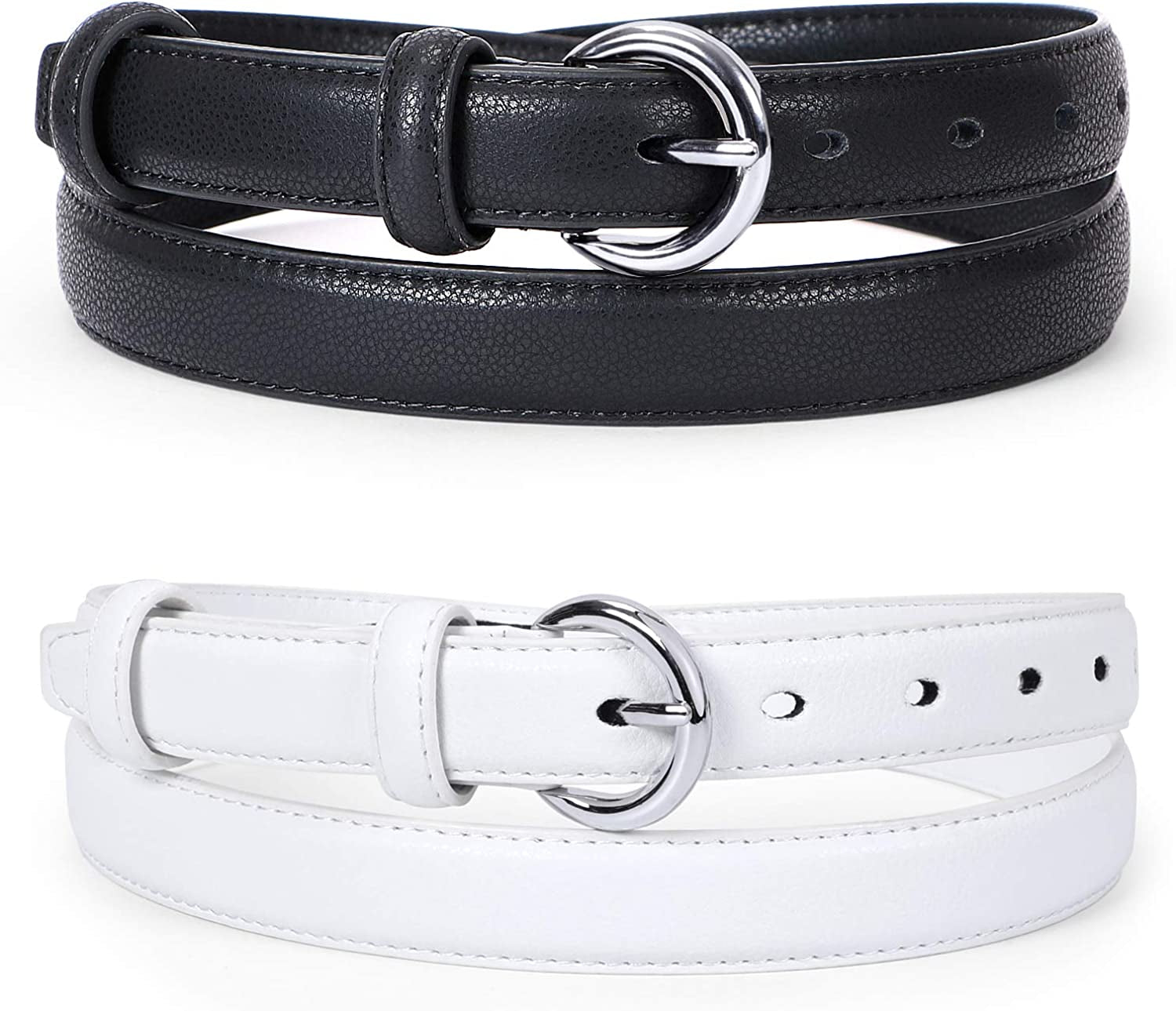 WERFORU 2 Pack Women Leather Belt Waist Skinny Dress Belts Solid Pin Buckle Belt for Jeans Pants Apparel & Accessories > Clothing Accessories > Belts WERFORU H-black/White Fit Size 35"-39"
