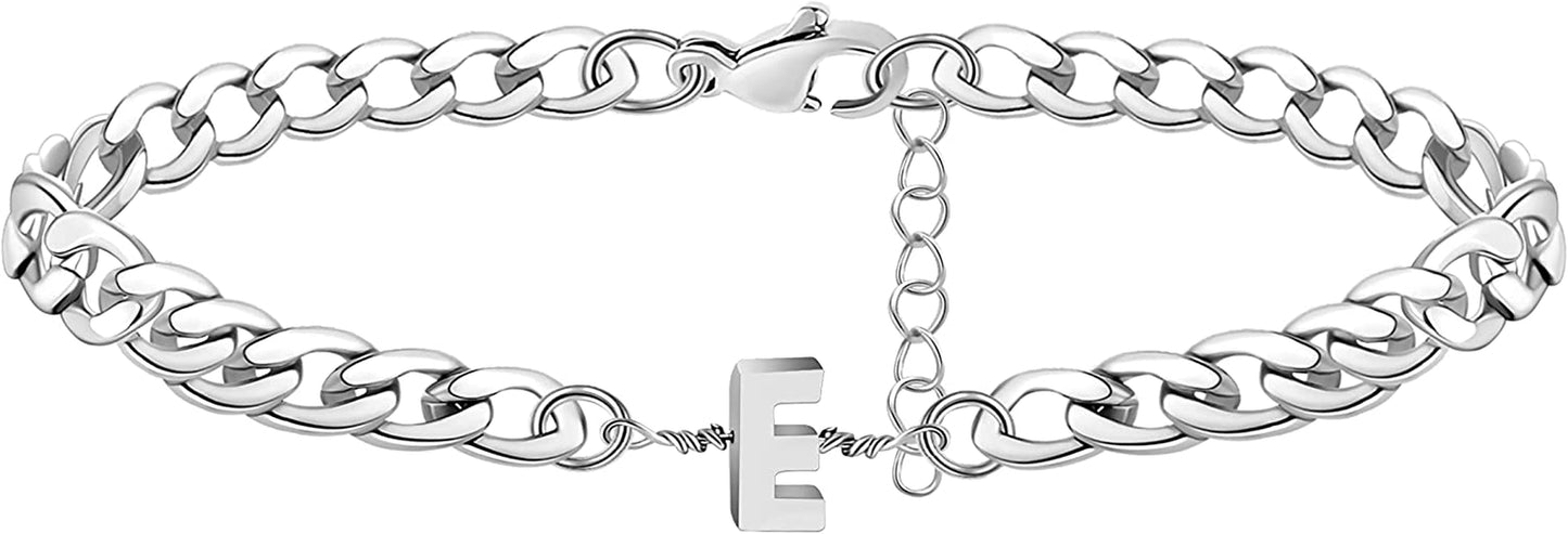 Silver Anklet Initial Ankle Bracelets for Women Teen Girls Figaro Chain Personalized Birthday Gifts for Women Summer Gift Beach Jewelry Anklet for Women Letter A-Z Jewelry Apparel & Accessories > Jewelry > Anklets JoycuFF E