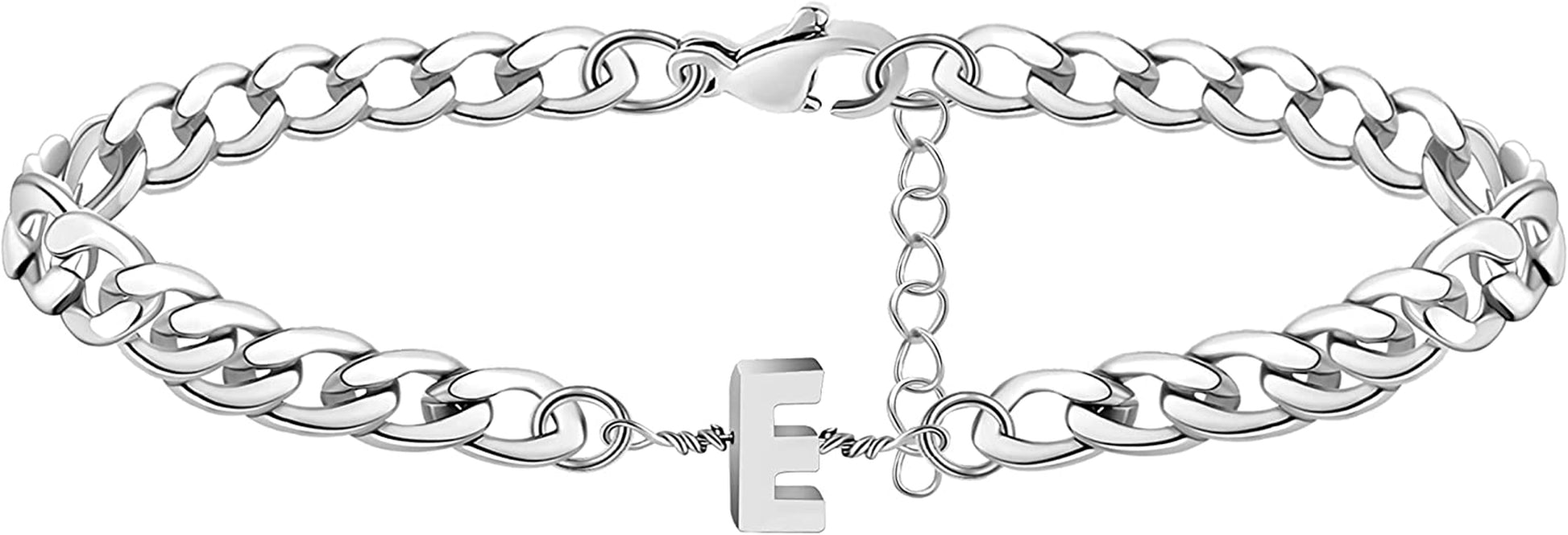 Silver Anklet Initial Ankle Bracelets for Women Teen Girls Figaro Chain Personalized Birthday Gifts for Women Summer Gift Beach Jewelry Anklet for Women Letter A-Z Jewelry Apparel & Accessories > Jewelry > Anklets JoycuFF E
