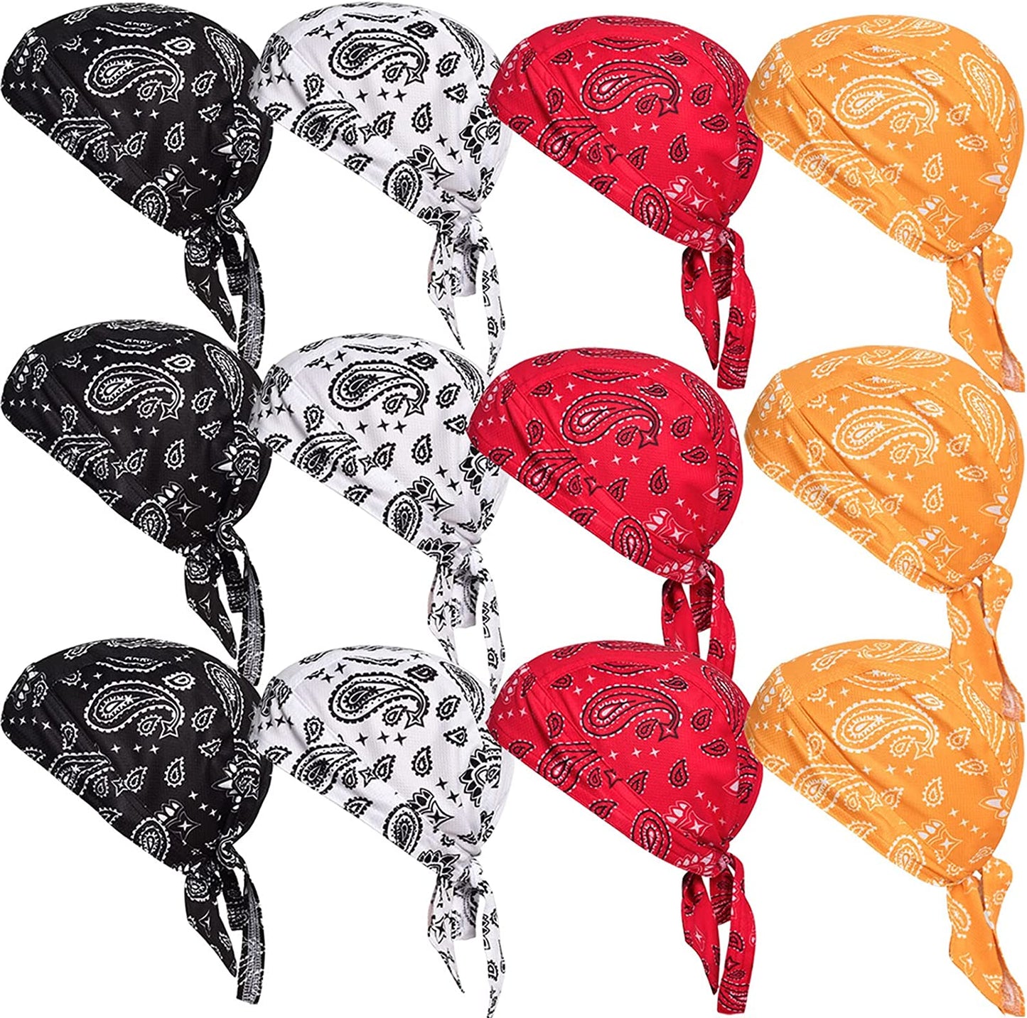 Ransiy Do Rag Skull Cap Bandana Head Wraps Biker Beanie Cap Bandana Hat Chemo Cap Dew Rag for Men and Women Apparel & Accessories > Clothing Accessories > Bandanas & Headties ransiy 2 Pack Paisley (12pcs Black-white-red-yellow)