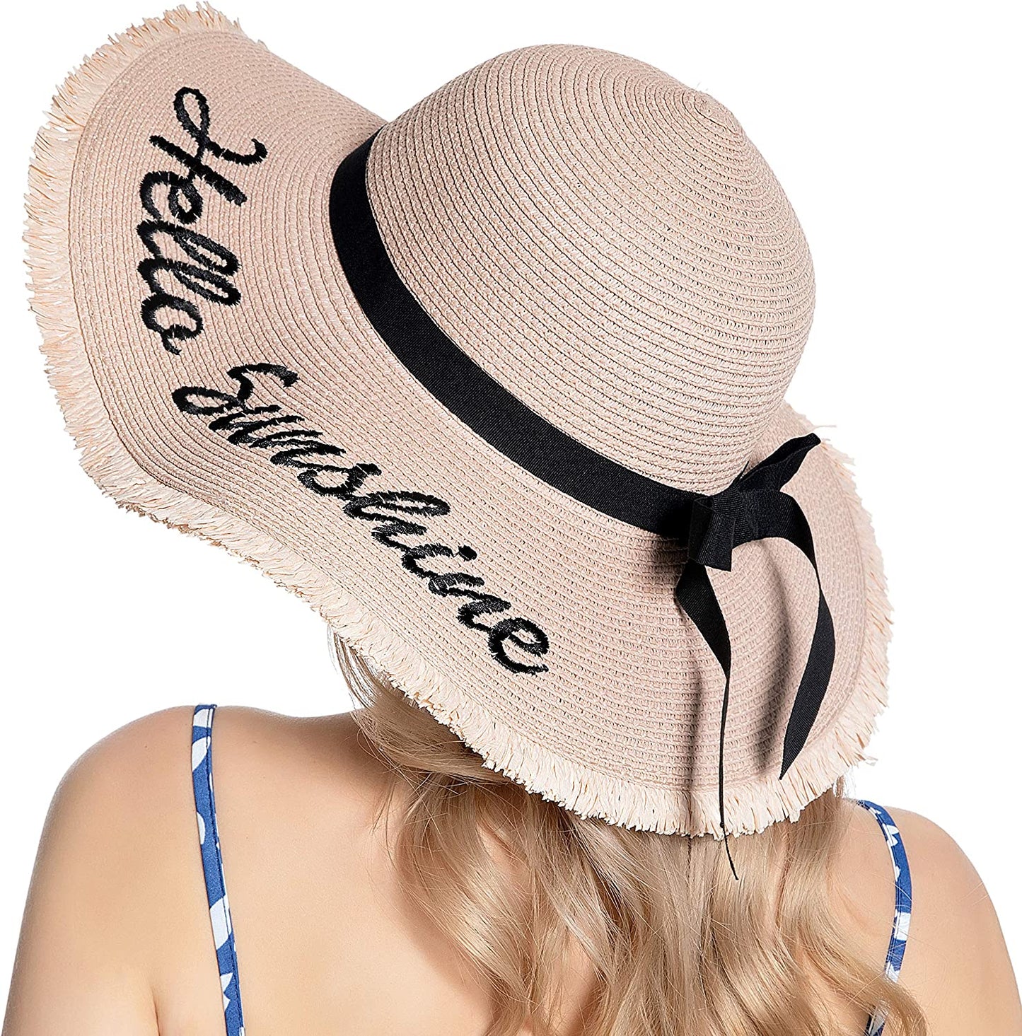 Muryobao Womens Wide Brim Straw Hat Floppy Foldable Roll up Cap Beach Sun Hat for Summer UV UPF50+ Apparel & Accessories > Clothing Accessories > Hats Muryobao Pink